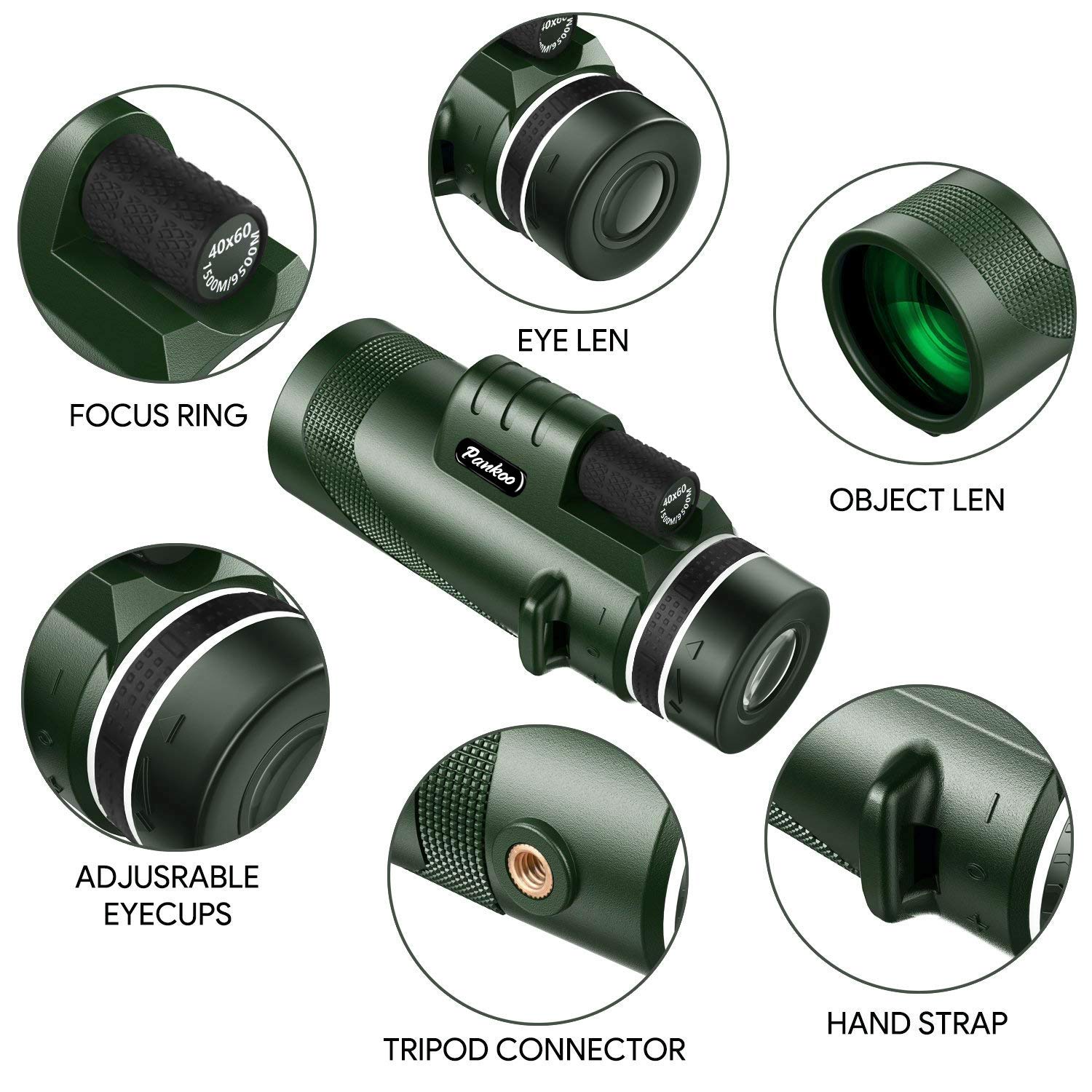 40X60 Monocular Telescope, High Power Monocular For Adults With Phone Adapter& Tripod& Hand Strap, Low Night Vision Monocular, E