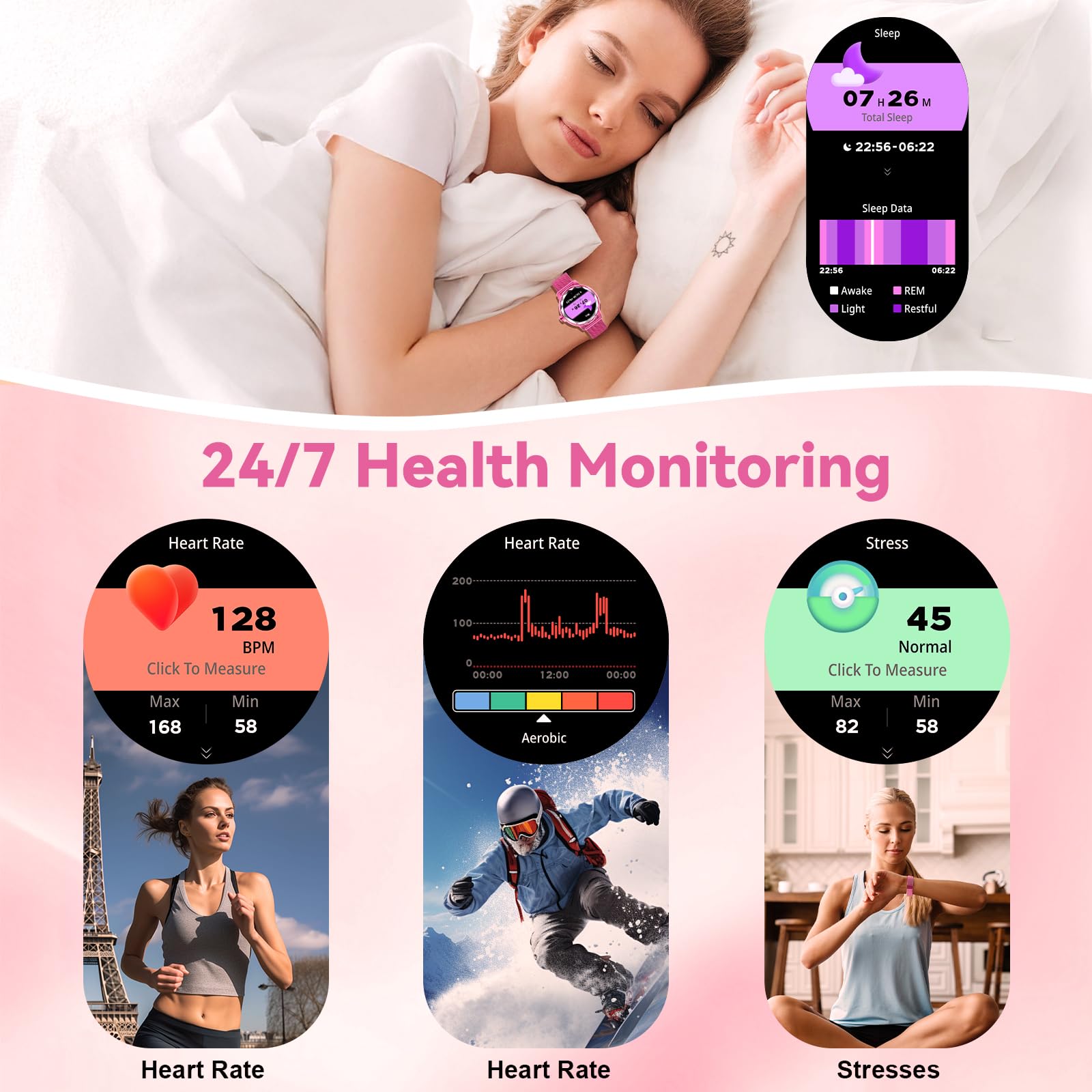 Smart Watch For Women With Make/Answer Call, 1.2 '' Adjustable Fitness Watch With Heart Rate Sleep Monitor Female Cycle And 100+