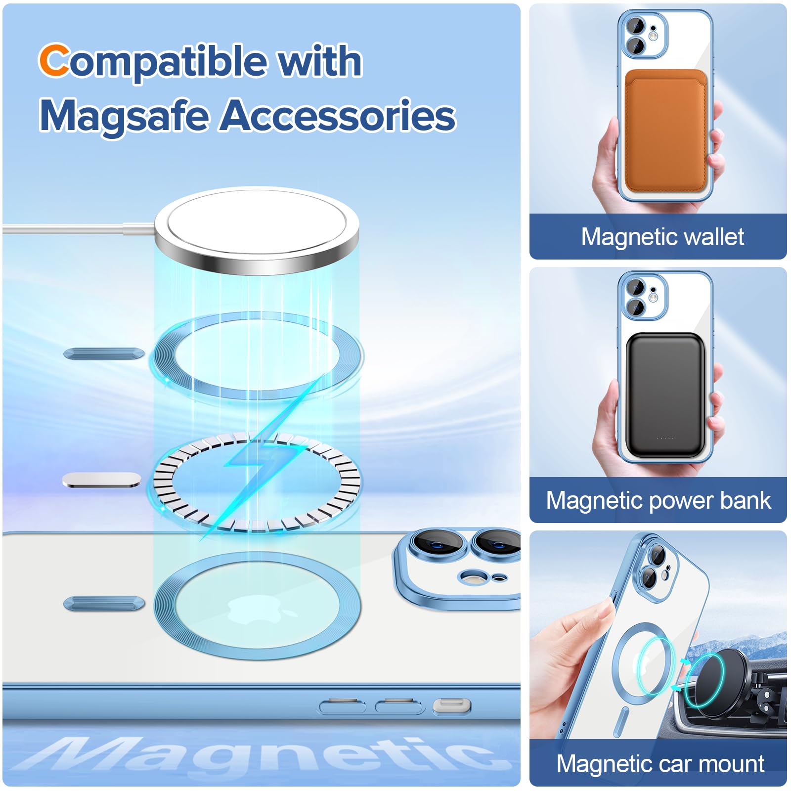 Hython Magnetic Clear Case For Iphone 11 Case With Camera Lens Protector [Compatible With Magsafe] Plating Edge Slim Soft Tpu Co