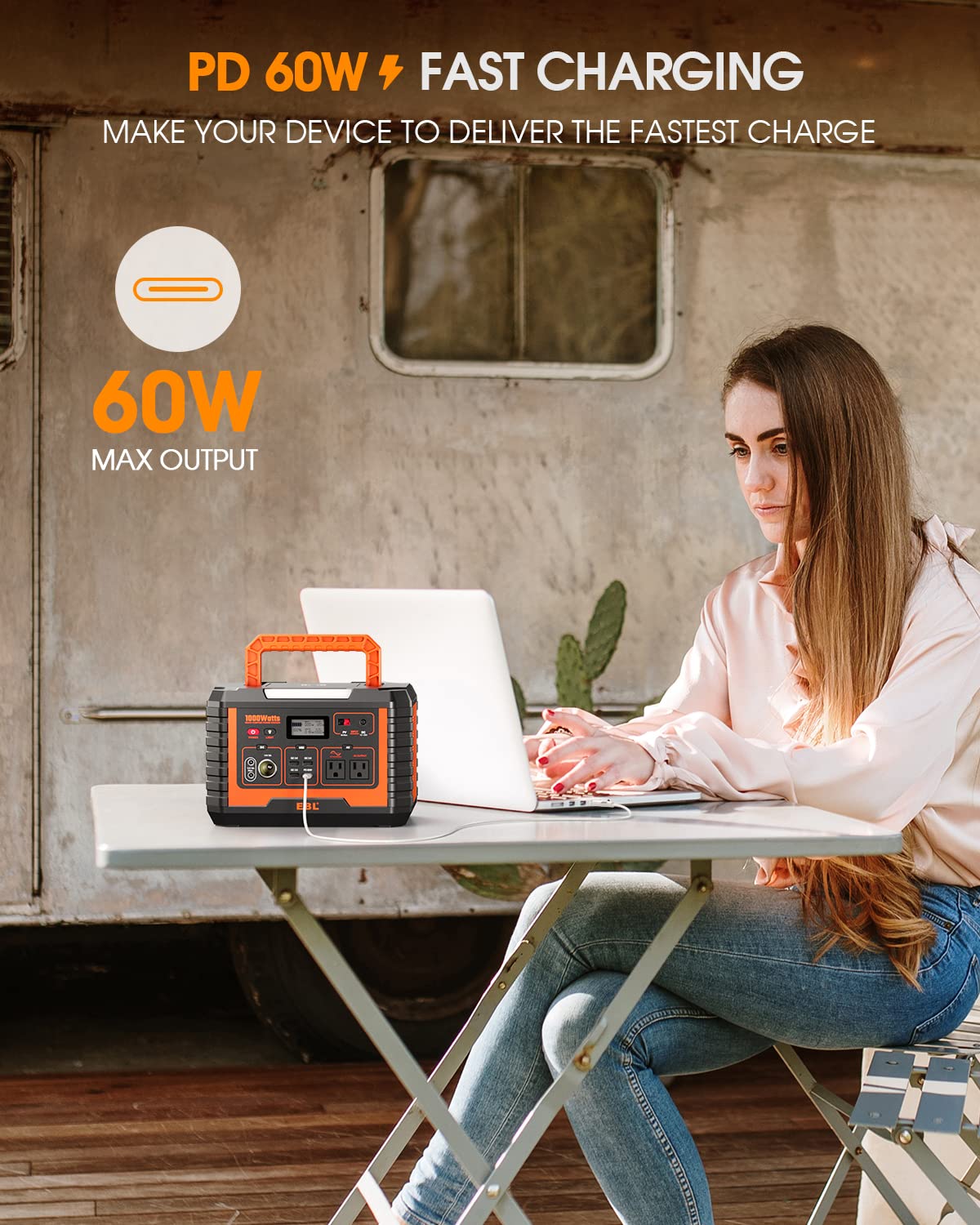 Ebl Portable Power Station 1000W, Camping Solar Generator 270000Mah With 110V Ac Outlet, Pd 60W Fast Charging For Home Camping E