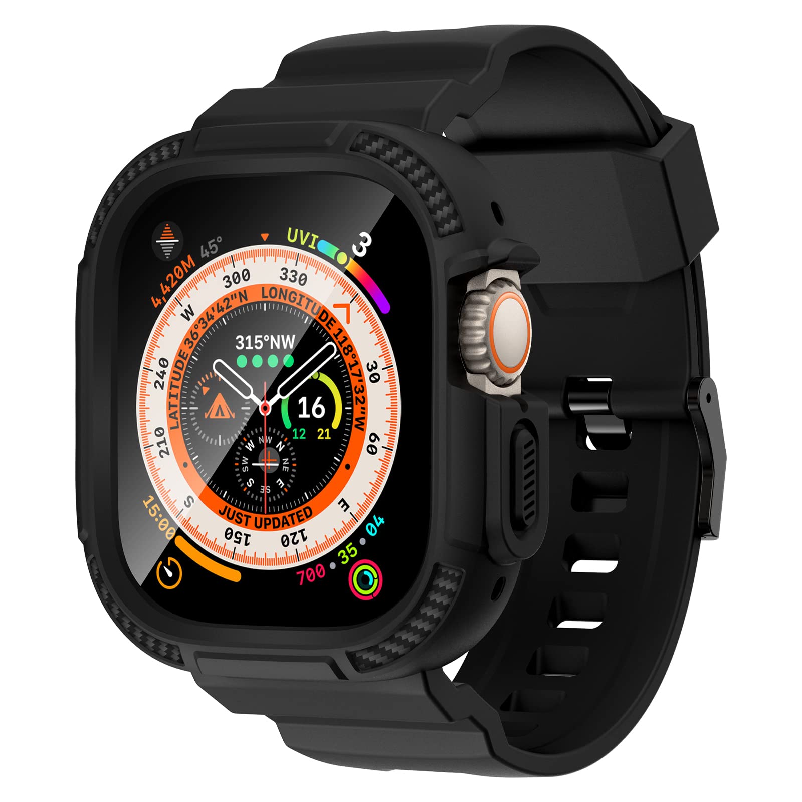 Orobay Compatible With Apple Watch Ultra 2/1 Band 49Mm With Case And Screen Protector, Rugged Band Strap For Iwatch Ultra 2/1 49