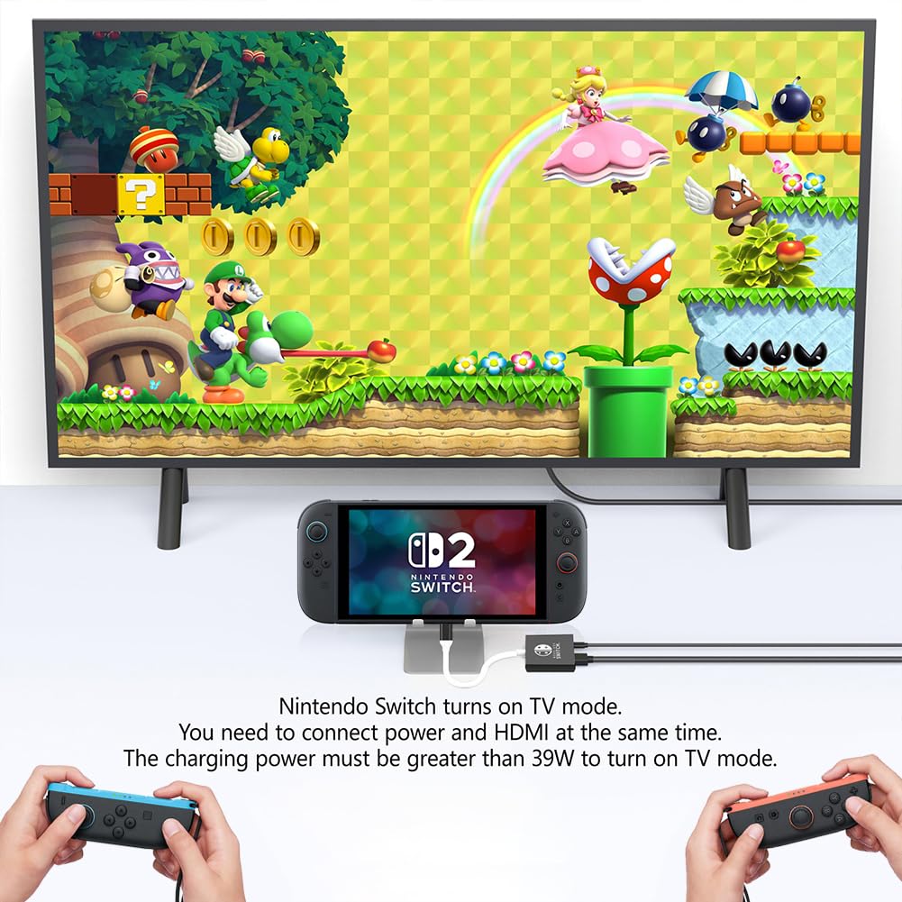 Switch 2 Dock, Tv Docking Station For Nintendo Switch/Switch Oled/Steam Deck,4K@30Hz/1080P@60Hz Portable With Pd 100W Charging,