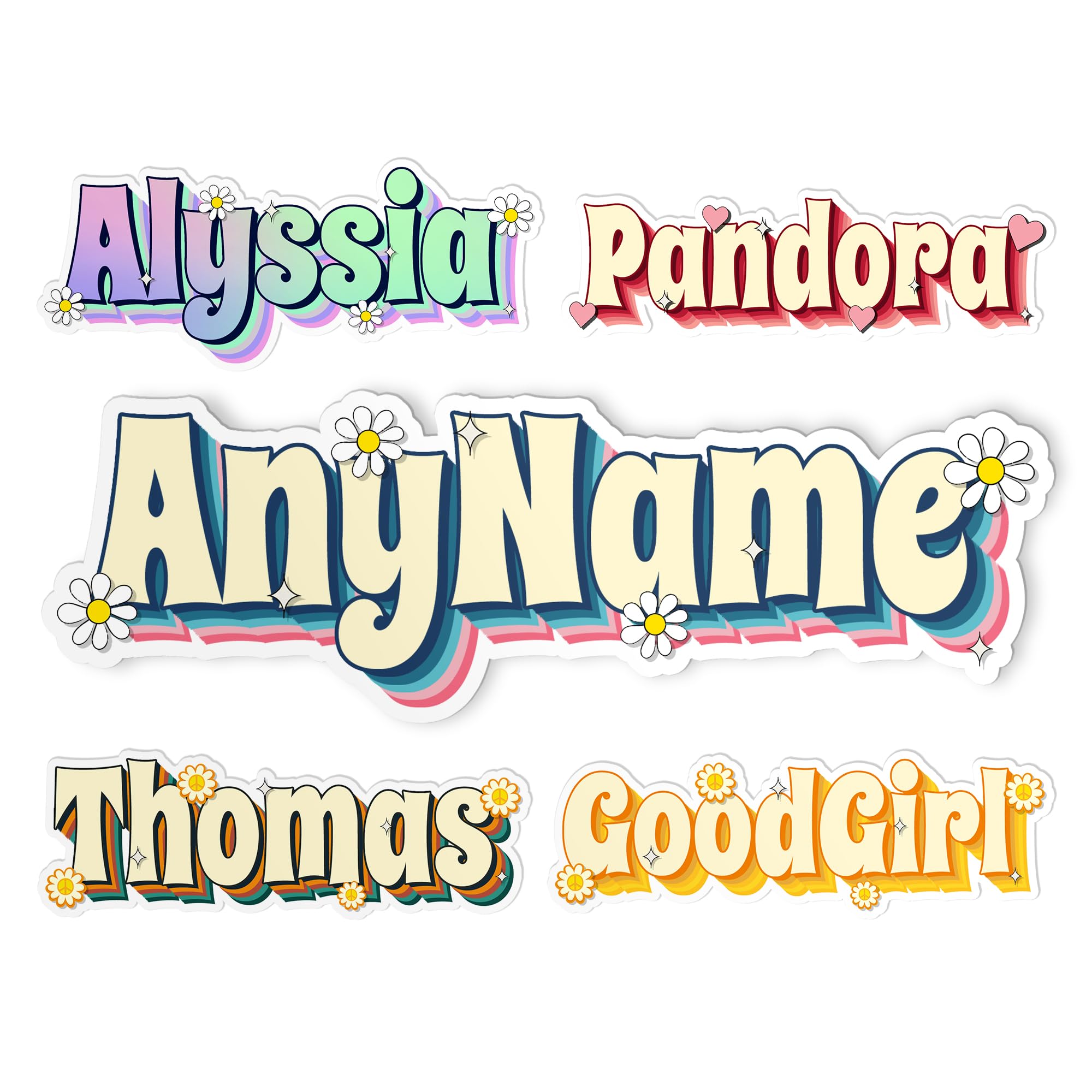 Custom Name Sticker, Personalized Sticker, Custom Sticker, Hippie Sticker, Retro Vintage Style Waterproof Die Cut Vinyl Stickers