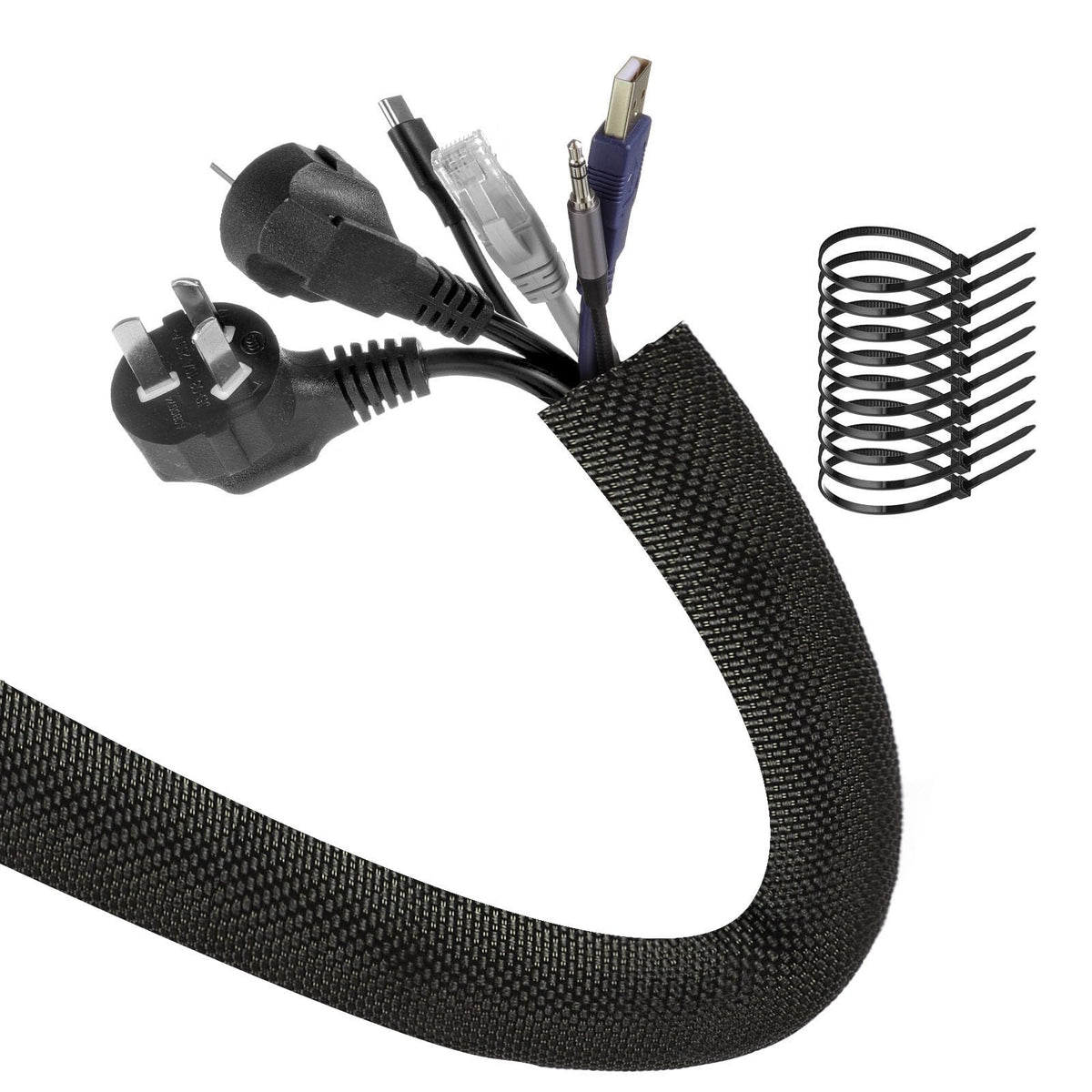 Agptek Cable Sleeve Cover, 10Ft   4/5 Inch Dog Cat Cord Protector Management, Protect Cables From Pets Chewing, For Home Desk Au