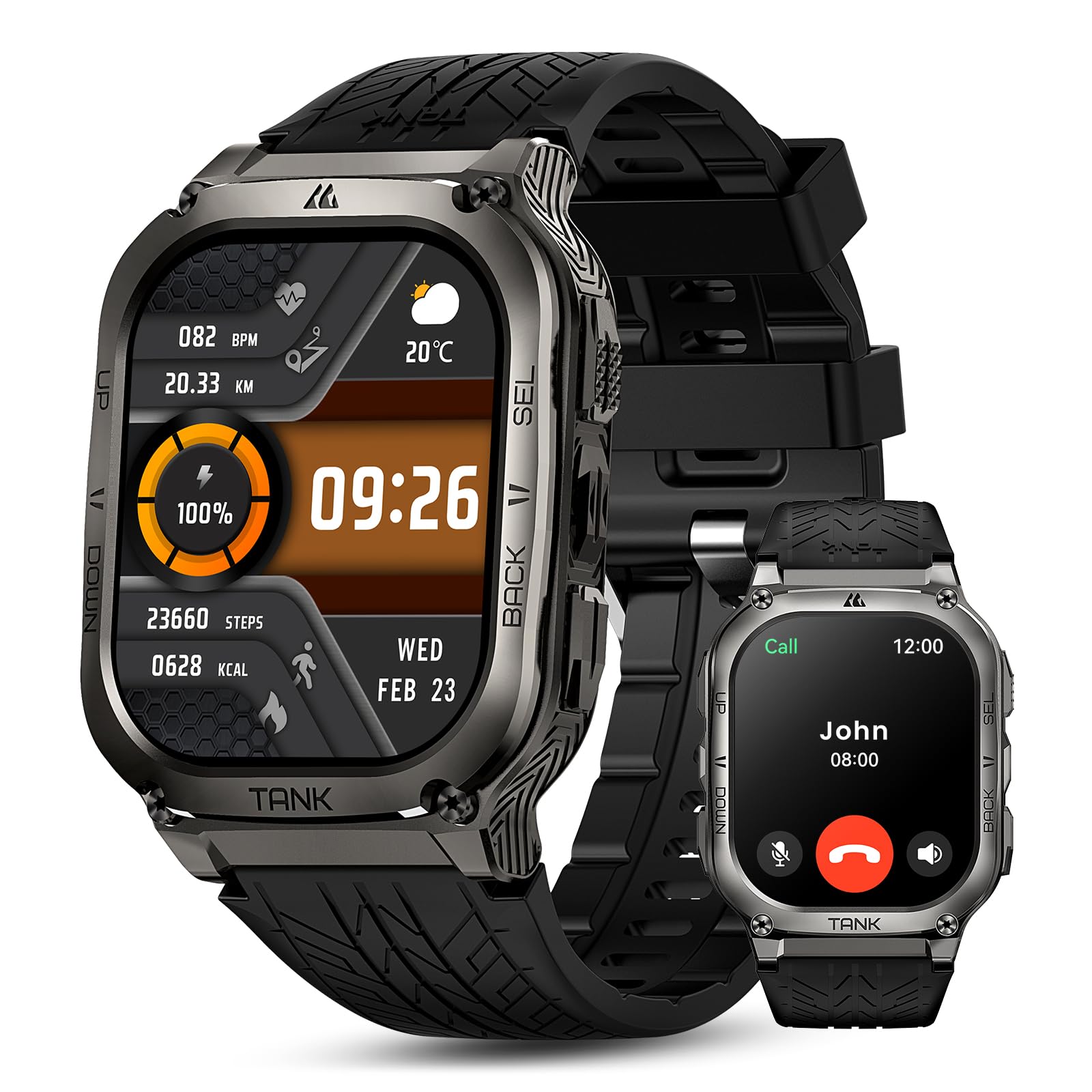 Amaztim Smart Watch, 60 Days Extra-Long Battery, 50M Waterproof, Rugged Military Bluetooth Call(Answer/Dial Calls), 2.0 '' Ultra