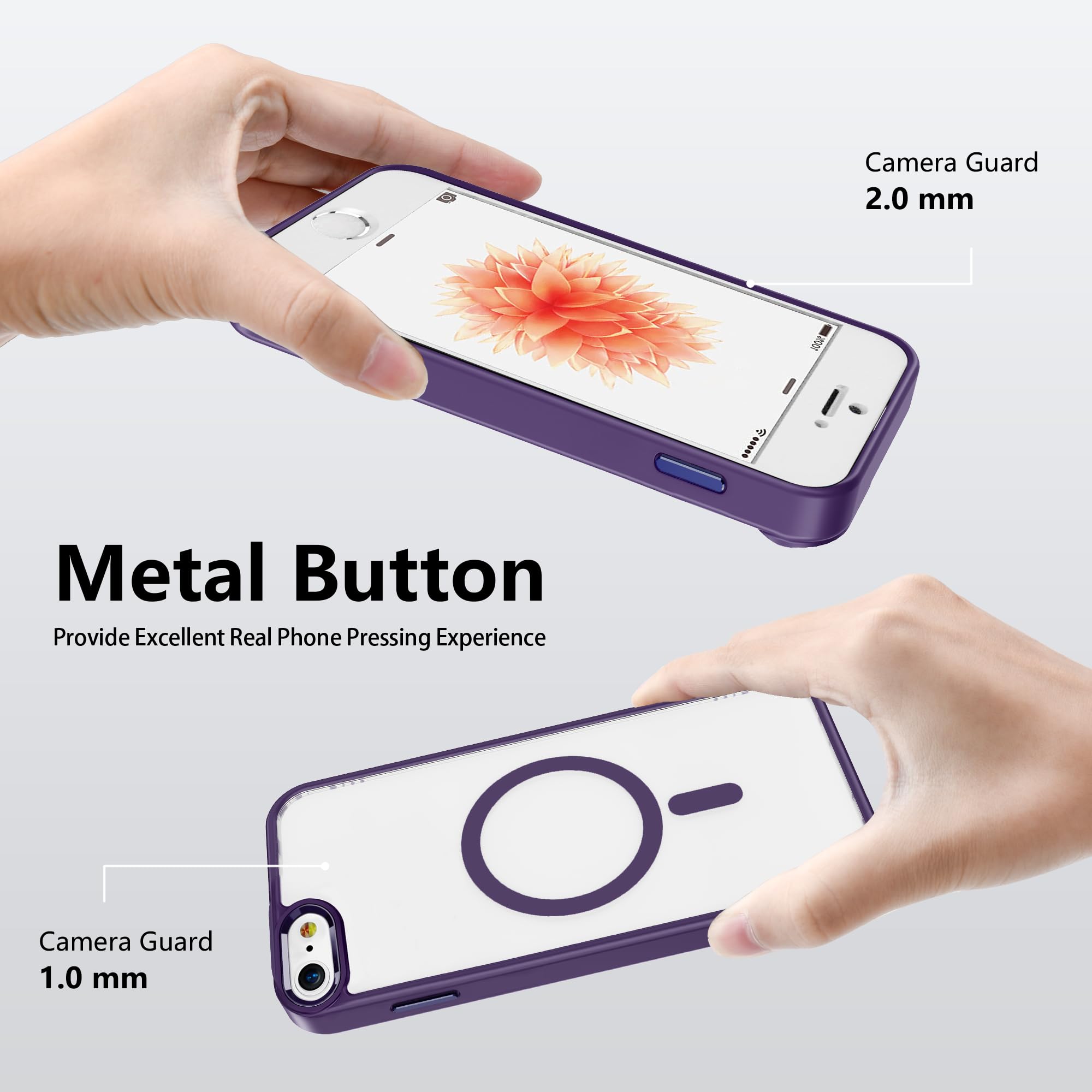 Pinlisheng Magnetic For Iphone Se Case 2022/2020,Iphone 8/7 Case, Military Grade Drop Tested, Shockproof Clear Hard Back Slim Ca