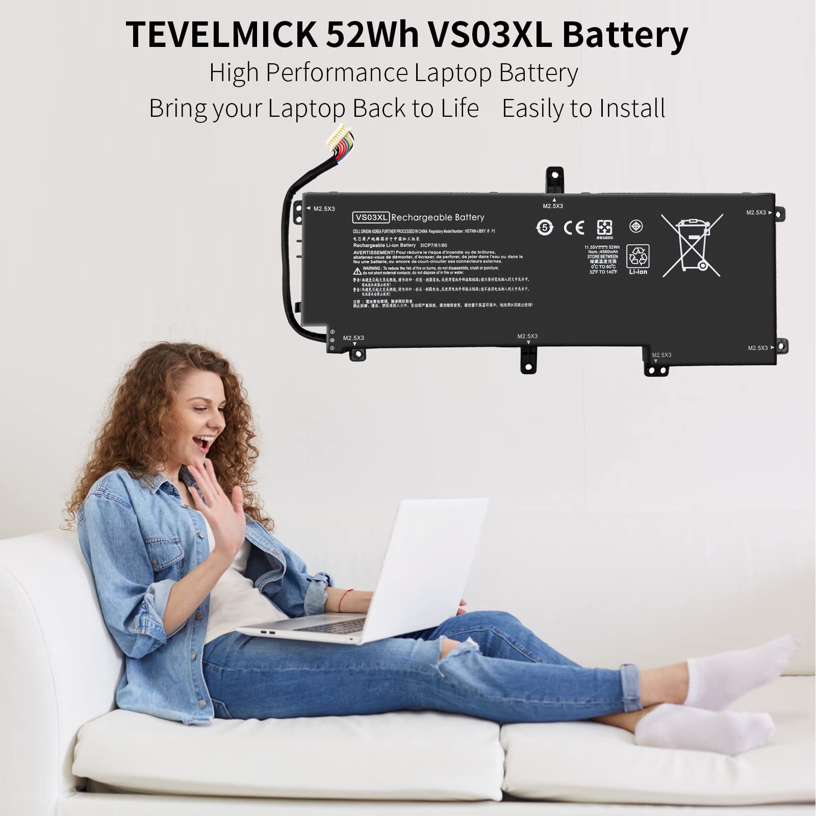 52Wh Vs03Xl Laptop Battery For Hp Envy 15 As000 15T As000 15T As100 15 As133Cl X6V56Ua 15 As020Nr 15 As152Nr 15 As043Cl 15 As014