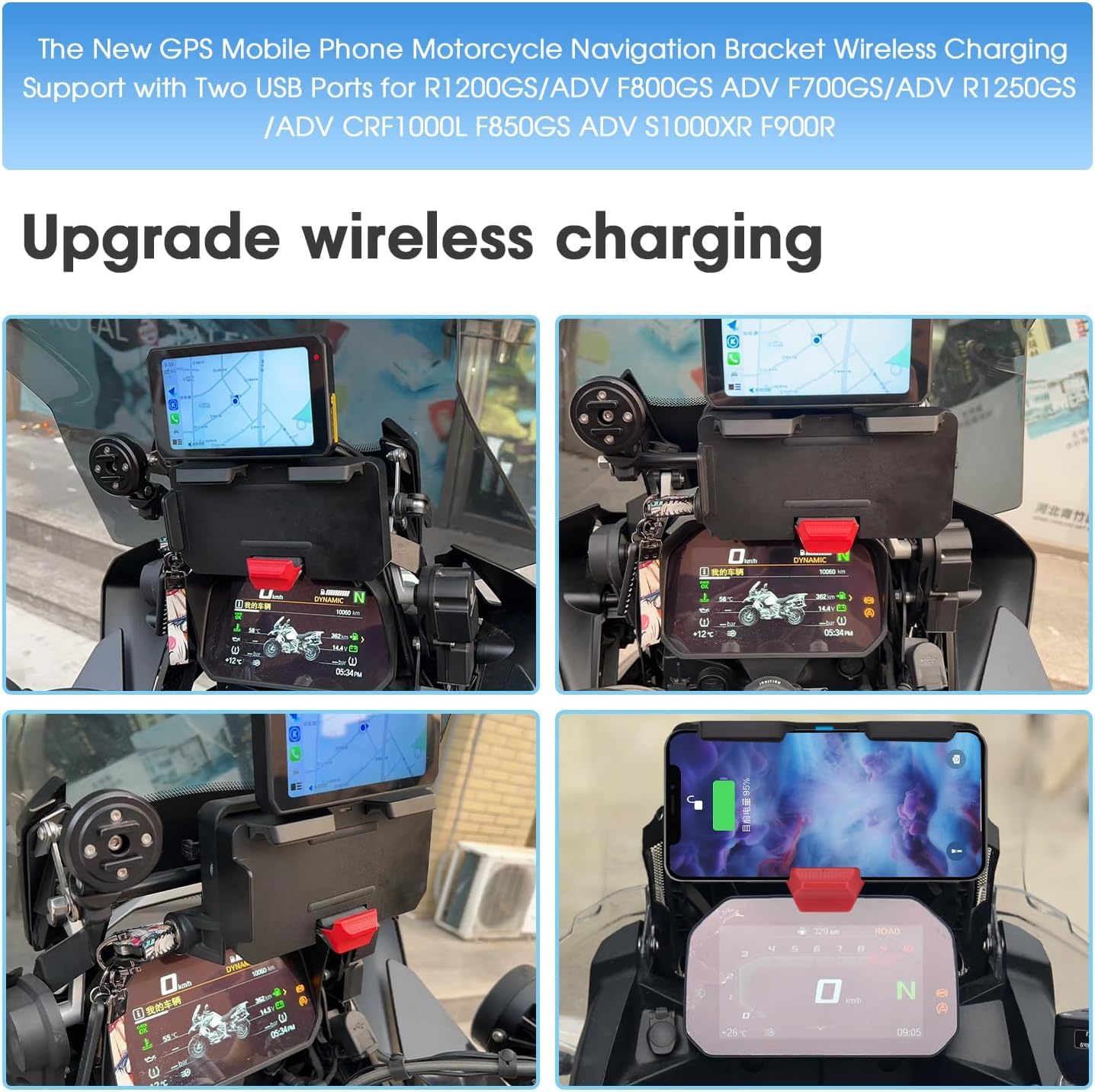 The New Gps Mobile Phone Motorcycle Navigation Bracket Wireless Charging Support With Two Usb Ports For R1200Gs/Adv F800Gs Adv F