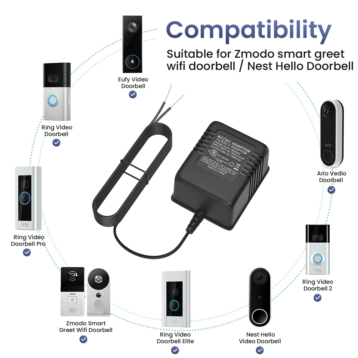 Xxszhy 18V Power Adapter For Video Doorbell Power Supply For The Ring Video Doorbell And Ring Video Doorbell 2 & Ring Video Door