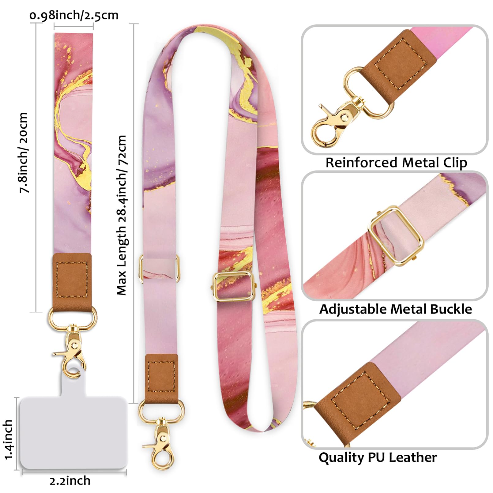 Cell Phone Lanyard Crossbody With Wrist Strap, Marble Phone Lanyards For Around The Neck Wristlet Adjustable Phone Strap, Lanyar