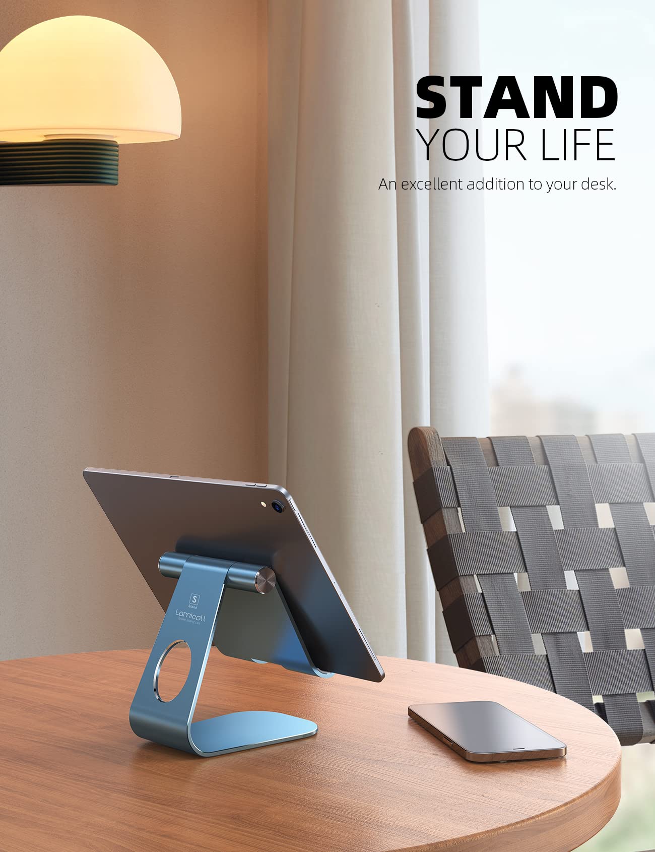 Lamicall Tablet Stand Adjustable, Tablet Stand : Desktop Stand Holder Dock Compatible with Tablet Such as iPad Pro 9.7, 10.5, 12.9 Air Mini 4 3 2, Kindle, Nexus, Tab, E Reader (4 13')   Blue