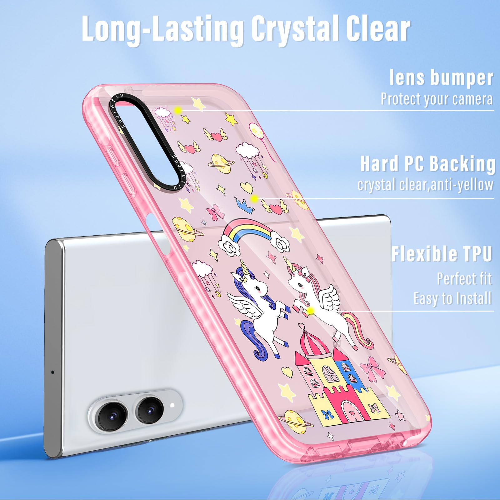 Boaretiu For Samsung Galaxy S25 Edge Case - With Stand Cute Kawaii Fashion 360 Rotate Ring Holder Kickstand Horse For Women Girl