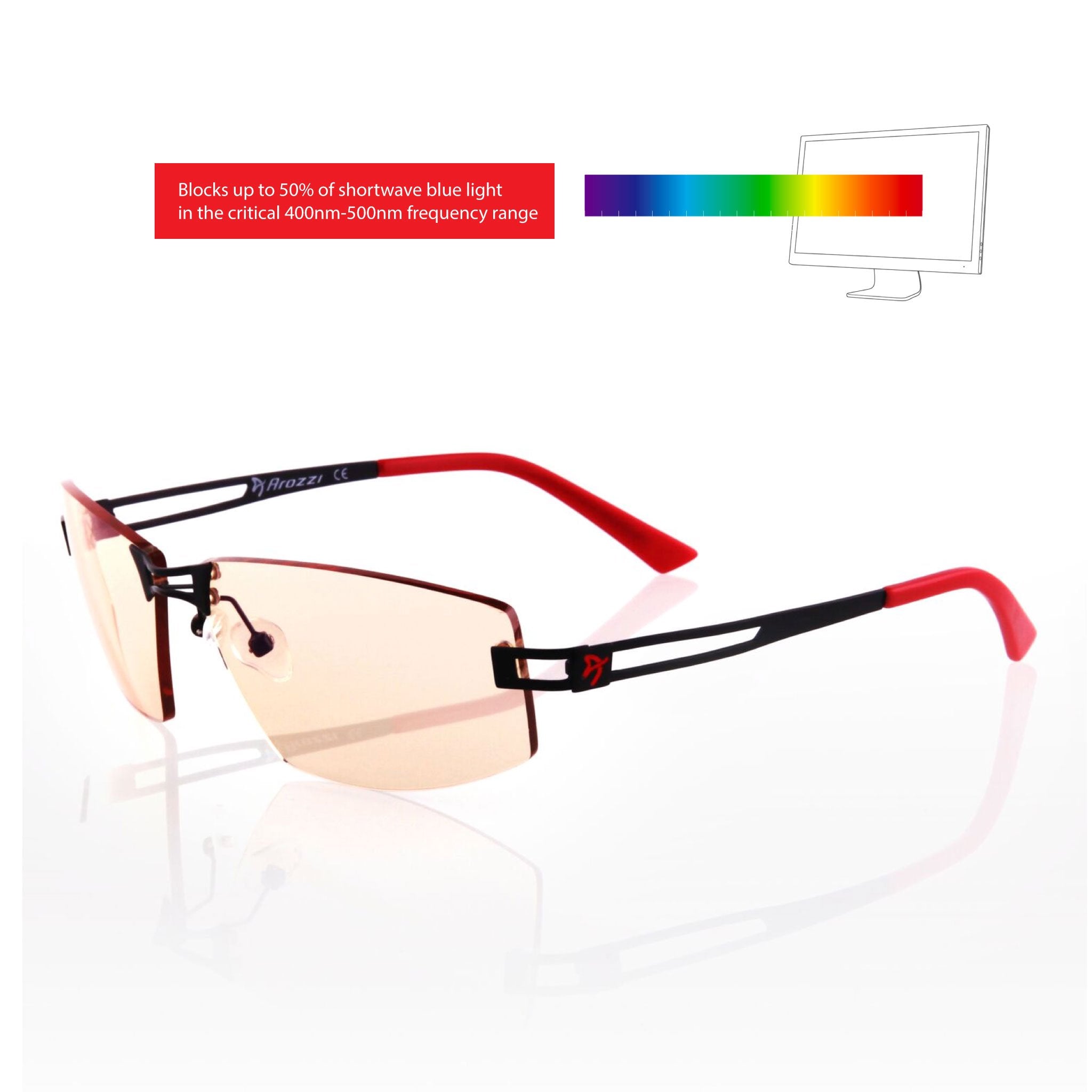 Arozzi - Visione Vx600 Blue Light Blocking Computer And Gaming Glasses - Anti-Glare, Uv Protection - Red