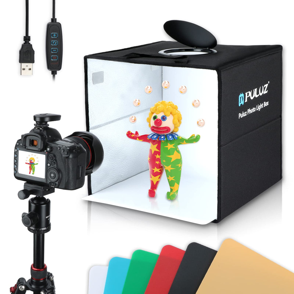 Photo Studio Box, Puluz Mini Folding Lightbox Led Ring Light Portable Photo Studio Photography Shooting Tent Box Kit 6 Colors Ba