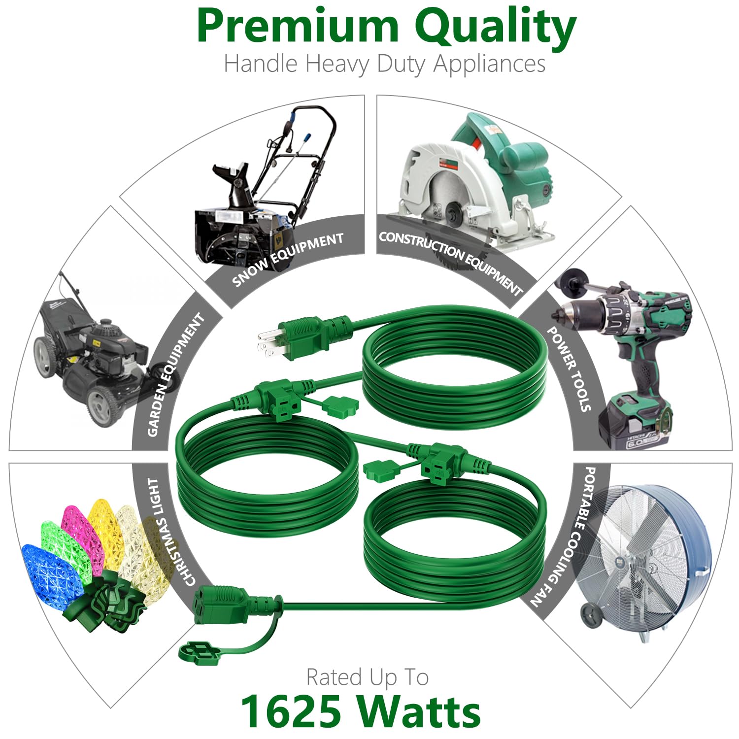K Kasonic   Outdoor Extension Cord 25 Ft, Evenly Spaced 3 Outlets Plugs, 16/3 Sjtw Weatherproof Multiple Outlets Wire For Landsc