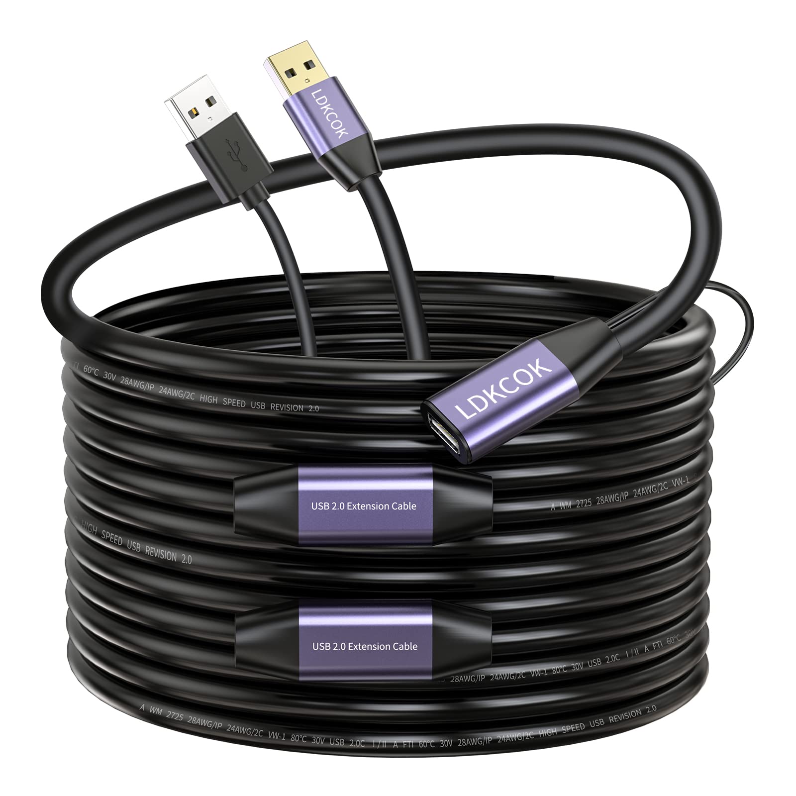 Ldkcok Usb 2.0 Type A Male To A Female Active Repeater Extension Cable 100Ft, High Speed 480 Mbps