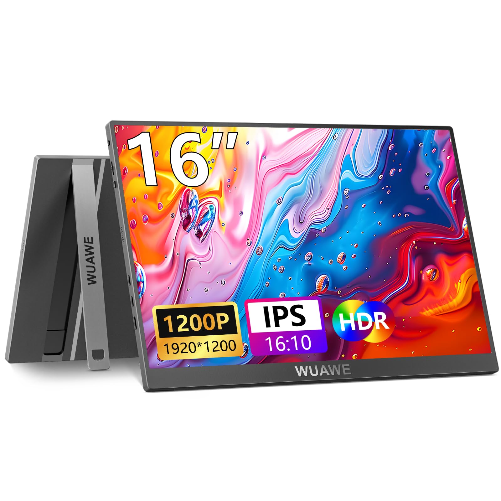 Portable Monitor 16'' 1920X1200P 16:10 Ips Travel Monitor For Laptop With Built In Stand,Usb C Hdmi External Portable Monitor Fo