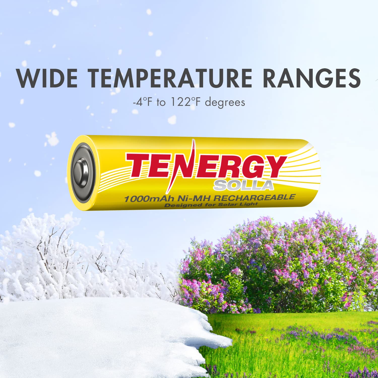 Tenergy Solla Rechargeable Nimh Aa Battery, 1000Mah Solar Batteries For Solar Garden Lights, Anti Leak, Outdoor Durability, 5+ Y
