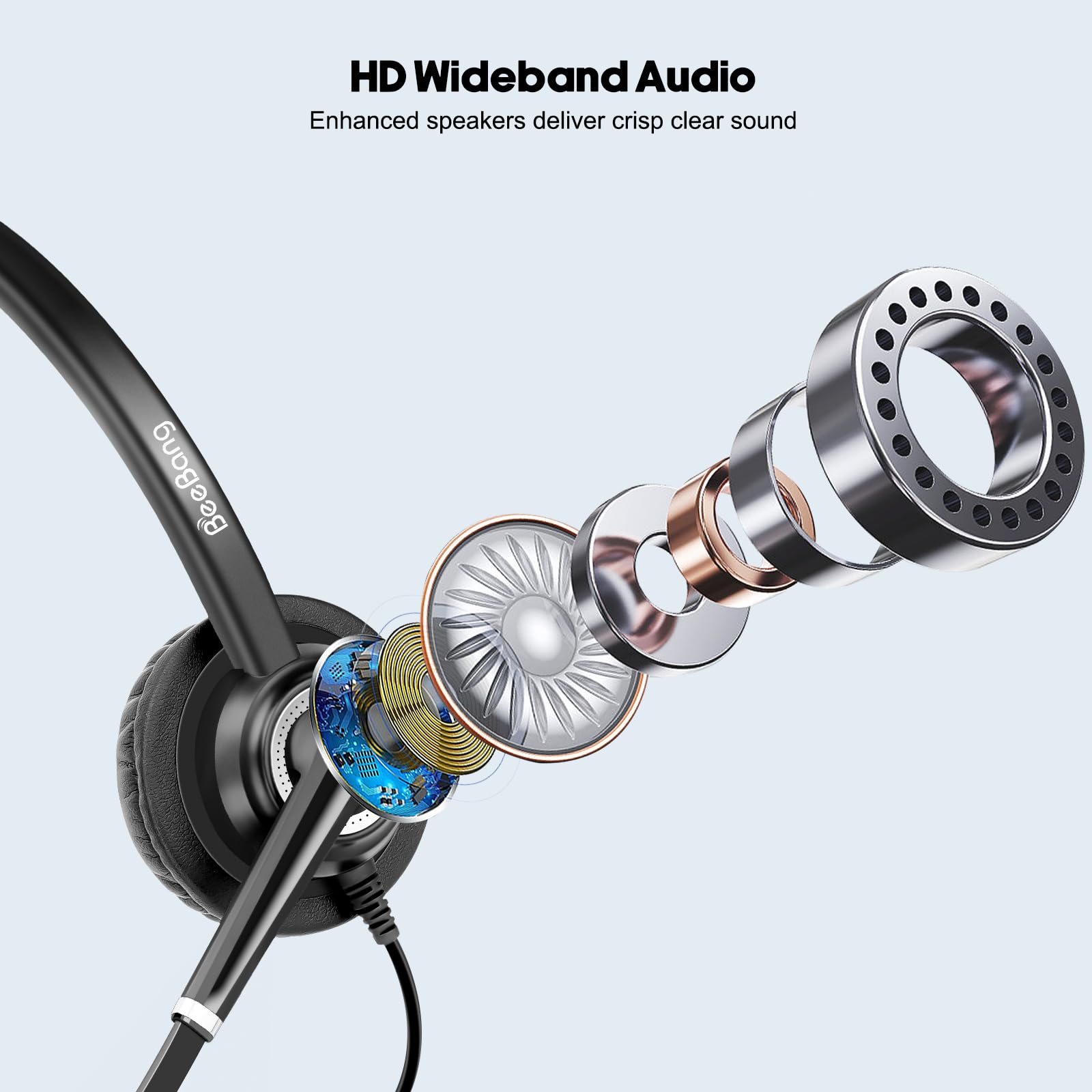 Beebang Telephone Headset With Microphone Noise Canceling For Office Landline Deskphone, With Mic Mute Volume Controller, Mono R