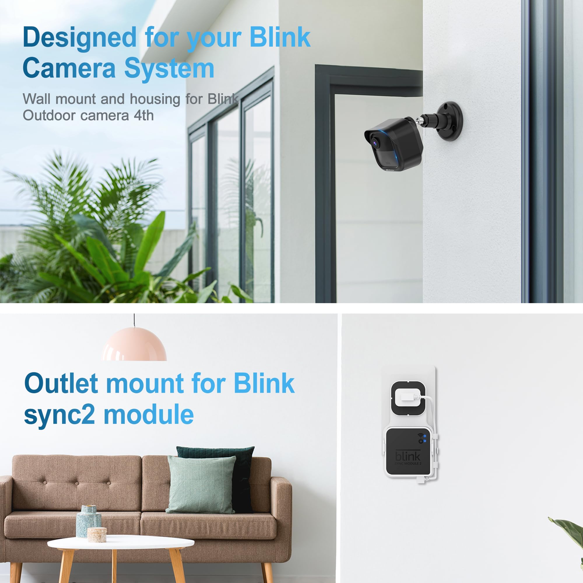 Mipremium Blink Outdoor Surveillance Camera Mount, 360� Adjustable Wall Mounting Bracket 3 Pack & Weatherproof Protective Housing, With Sync Module 2 Outlet (Blink Camera Not Included)