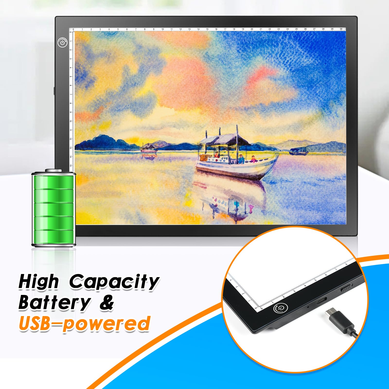 Kivotac A4 Rechargeable Light Pad, Portable Led Light Up Box Ultra Thin Dimmable Battery Powered Bright Copy Board For Weeding V