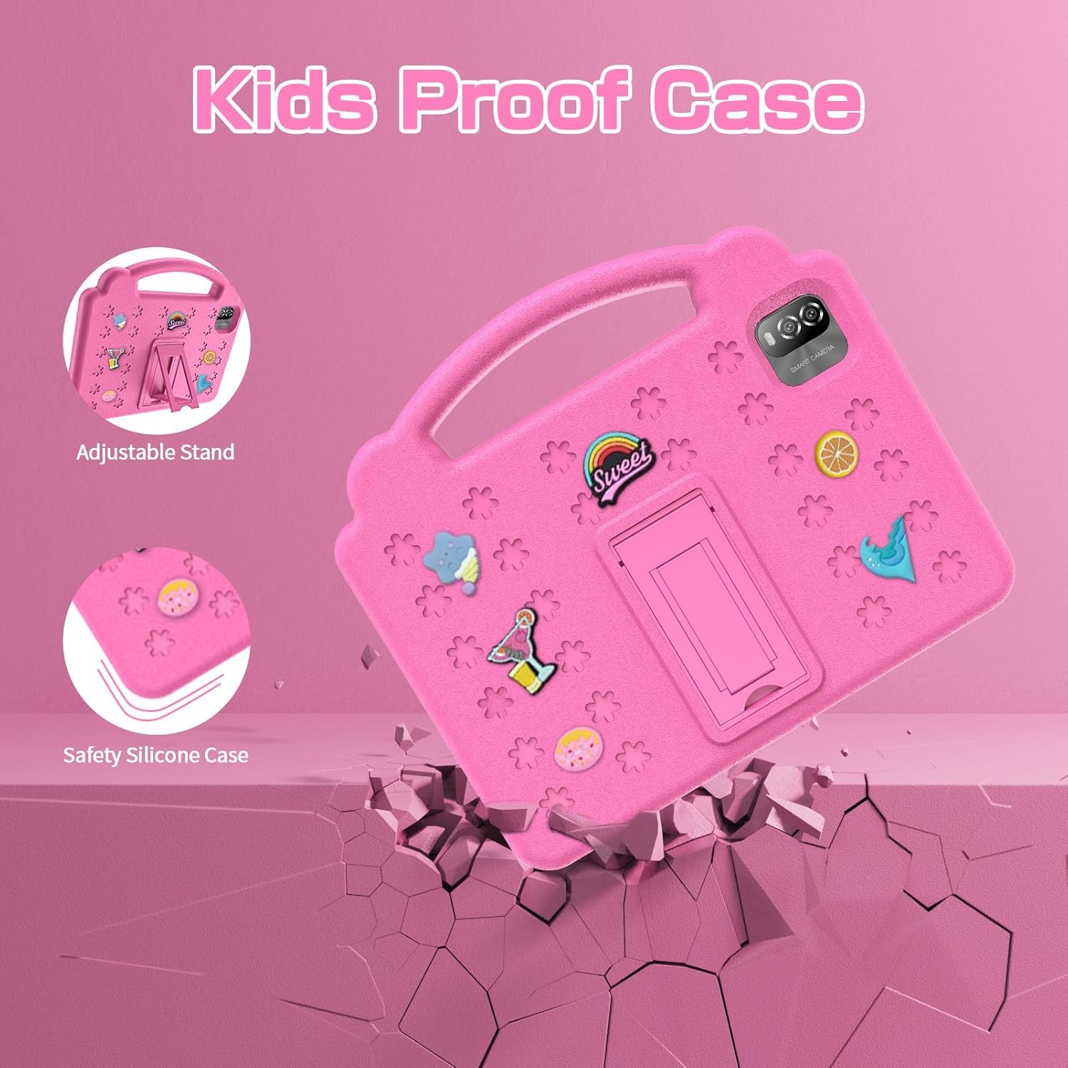 Volentex 10.1 Inch Kids Tablet, Android 15 Tablets With Case, 64Gb Pad For Age 3-12 Toddler, 6000Mah, Wifi, Bluetooth, Dual Came