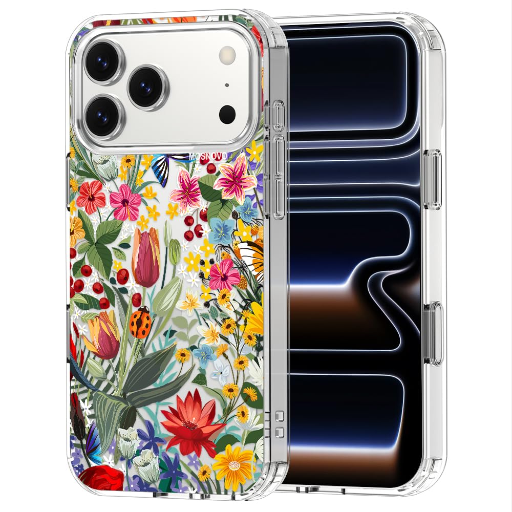 MOSNOVO for iPhone 17 Pro Max Case | Military Grade 6.6ft Drop Tested | Camera Control | Clear with in The Garden Design