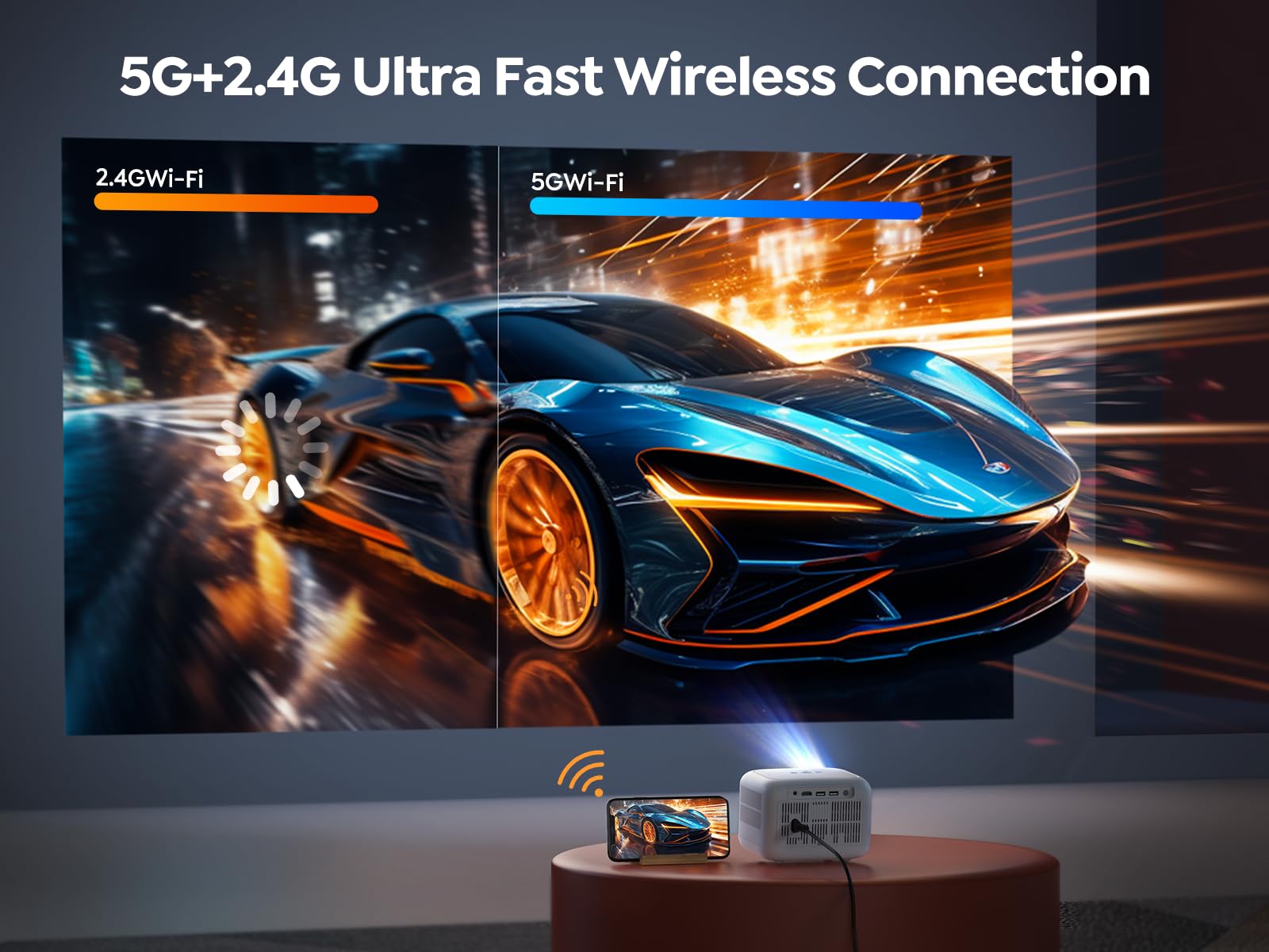 [Electric Focus]Mini Projector With 5G Wifi And Bluetooth 5.2,Yaber 18000 Lumen 1080P Outdoor Projector Support 40 Keystone Corr