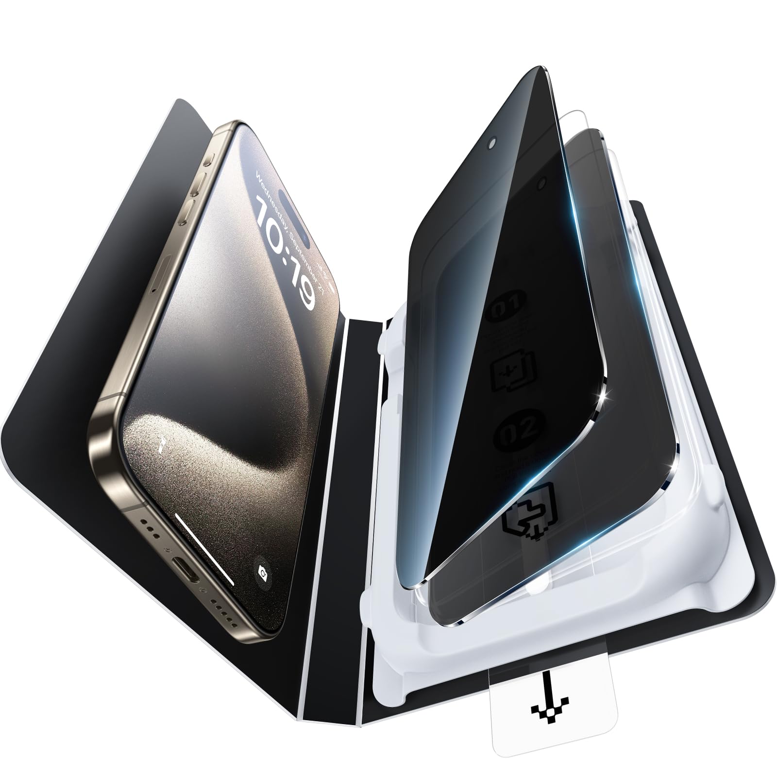 Smartdevil 2 Pack Privacy Screen Protector For Iphone 15 (6.1 Inch) With Easy Installation Frame, 9H Anti Spy Privacy Tempered G