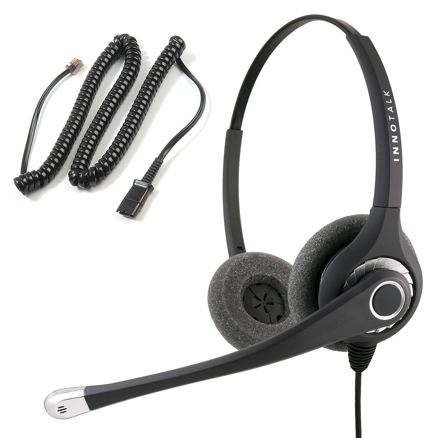 Innotalk   Rj9 Superb Binaural Office Phone Headset & Qd Adapter, Call Center Phone Headset, Telephone Headset For Polycom, Mite