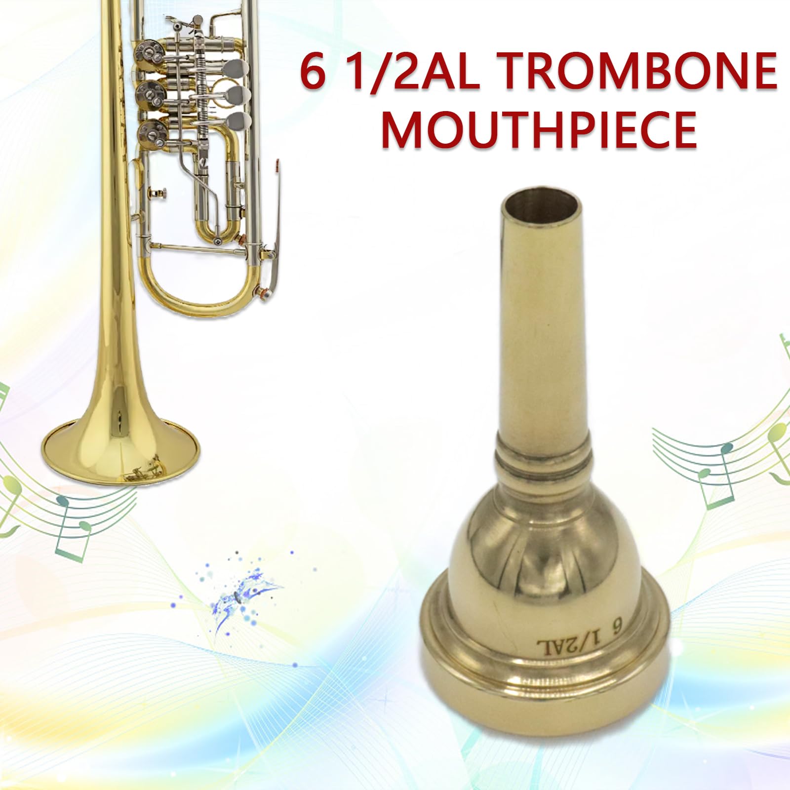CashBeat Trombone Mouthpiece 6 1/2AL Gold Plated Copper for Euphonium, Baritone & Tenor Trombone, Model C241018