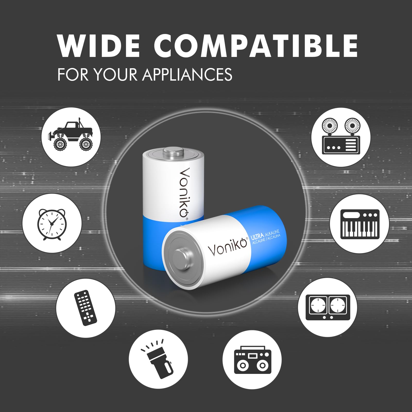 Voniko Ultra Alkaline C LR14 Batteries 8 Pack 1.5V 10-Year Shelf Life