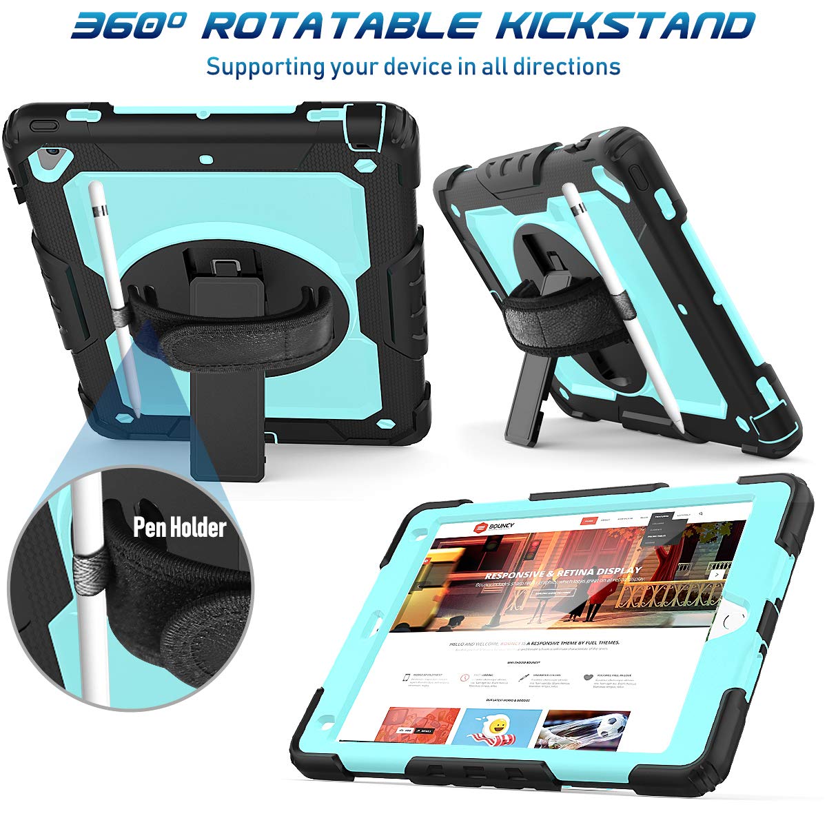 Timecity Case Compatible With Ipad 6Th/5Th Generation,9.7 Inch 2018/2017 Case With Rotating Stand/Strap Full Body Silicone+Pc Pr