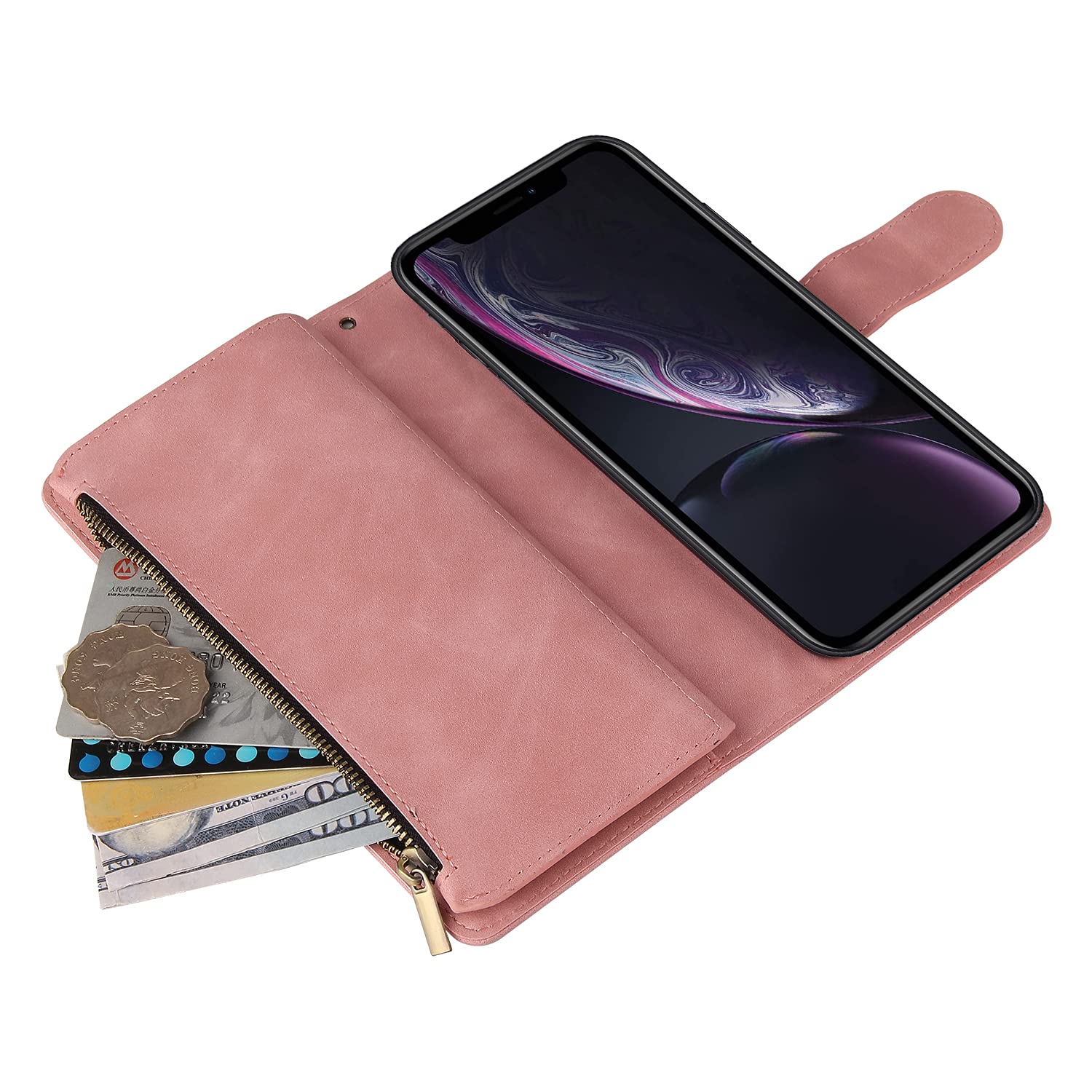 Lbyzcase Phone Case For Iphone Xr,Iphone Xr Wallet Case,Luxury Folio Flip Leather Cover[Zipper Pocket][Magnetic Closure][Wrist S