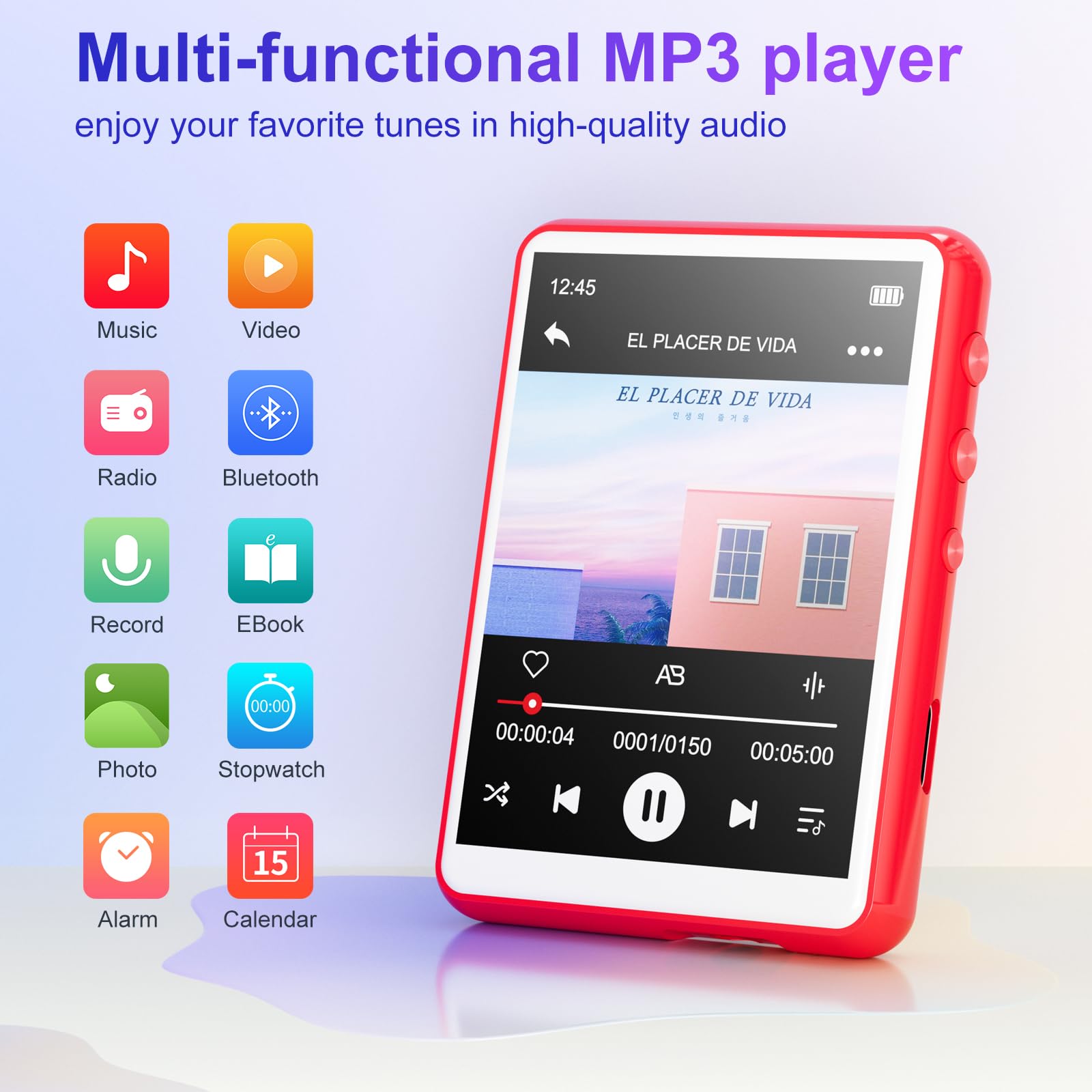 Mechen 64Gb Mp3 Player Bluetooth 5.3 With 2.4'' Full Touch Screen,Portable Digital Music Player With Speaker,Fm Radio, Line Reco