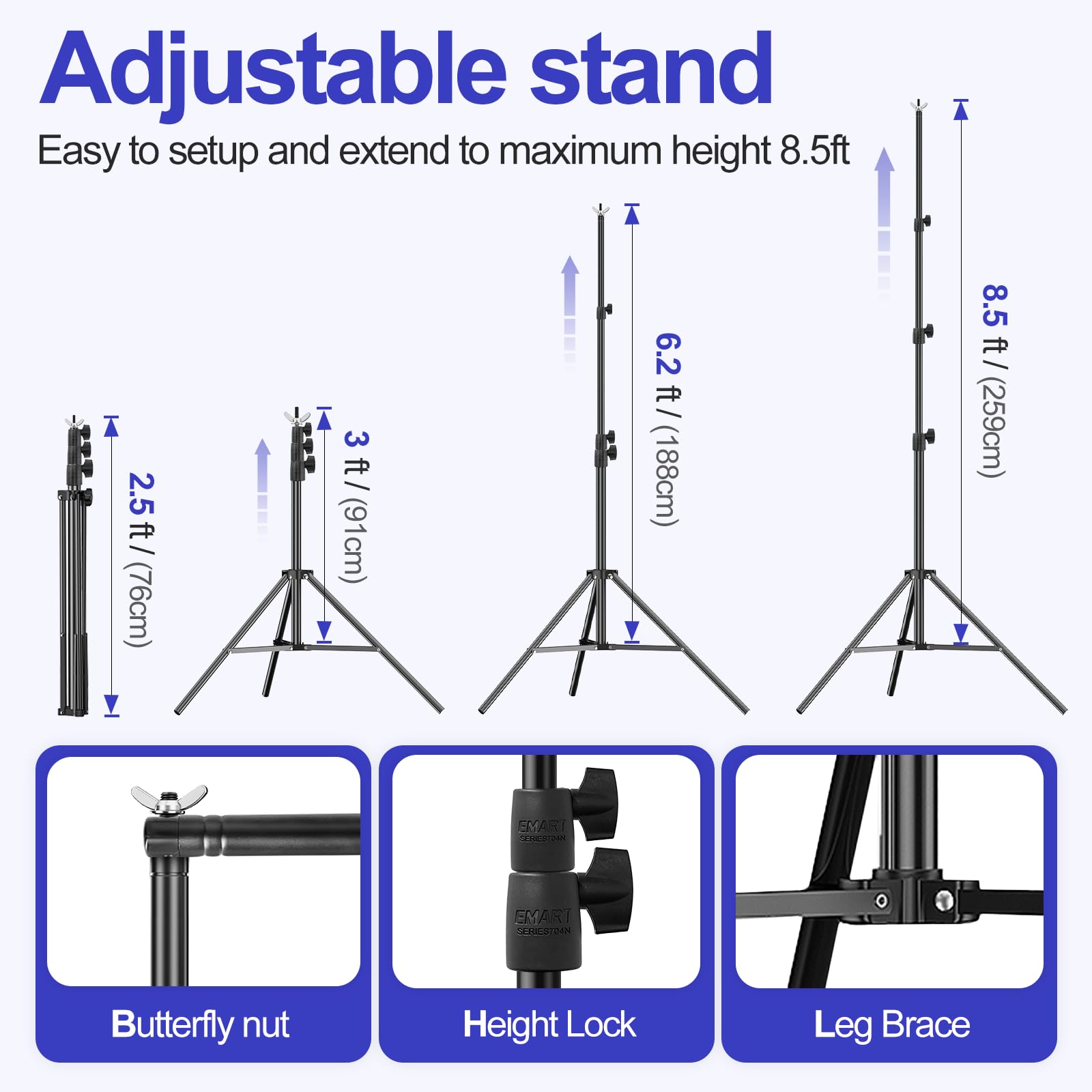 Emart 8.5X10Ft Backdrop Stand, Photo Video Studio Adjustable Heavy Duty Background Support System Kit For Photography Parties We