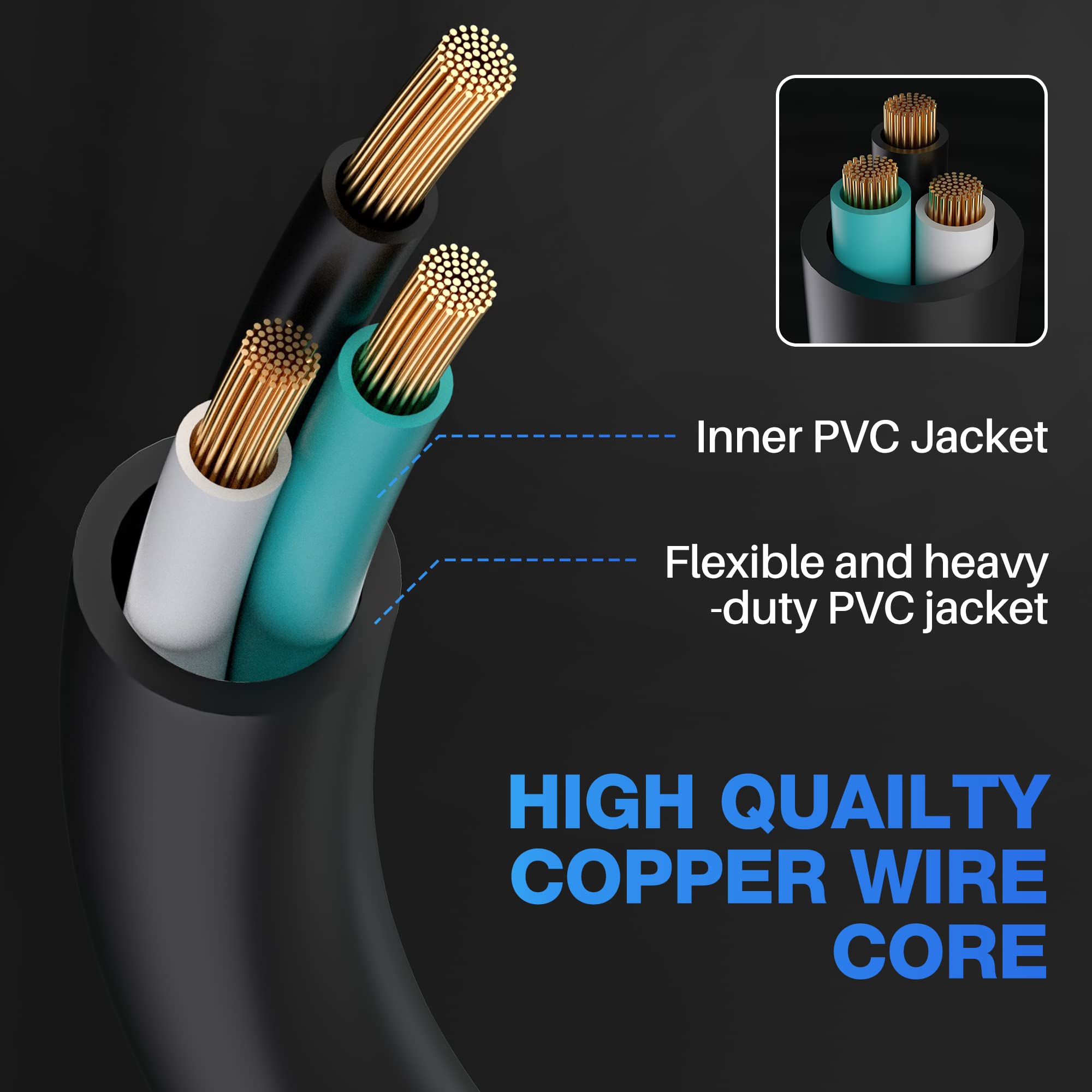 3 Prong Power Extension Cord With Multiple Outlets 4 Ft, 16/3 Gauge Multi 3 Outlet Wire, 90 Degree Angled Male Plug, 16 Awg Grou