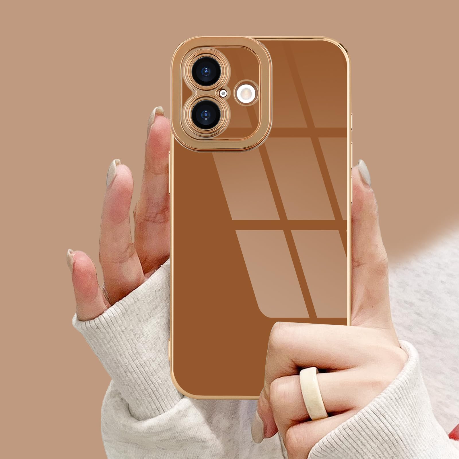 Lafunda Designed For Iphone 16 Case Cute, Luxury Plating Case For Women Girls Elegant Gold Edge Soft Tpu Bumper Cover With Camer