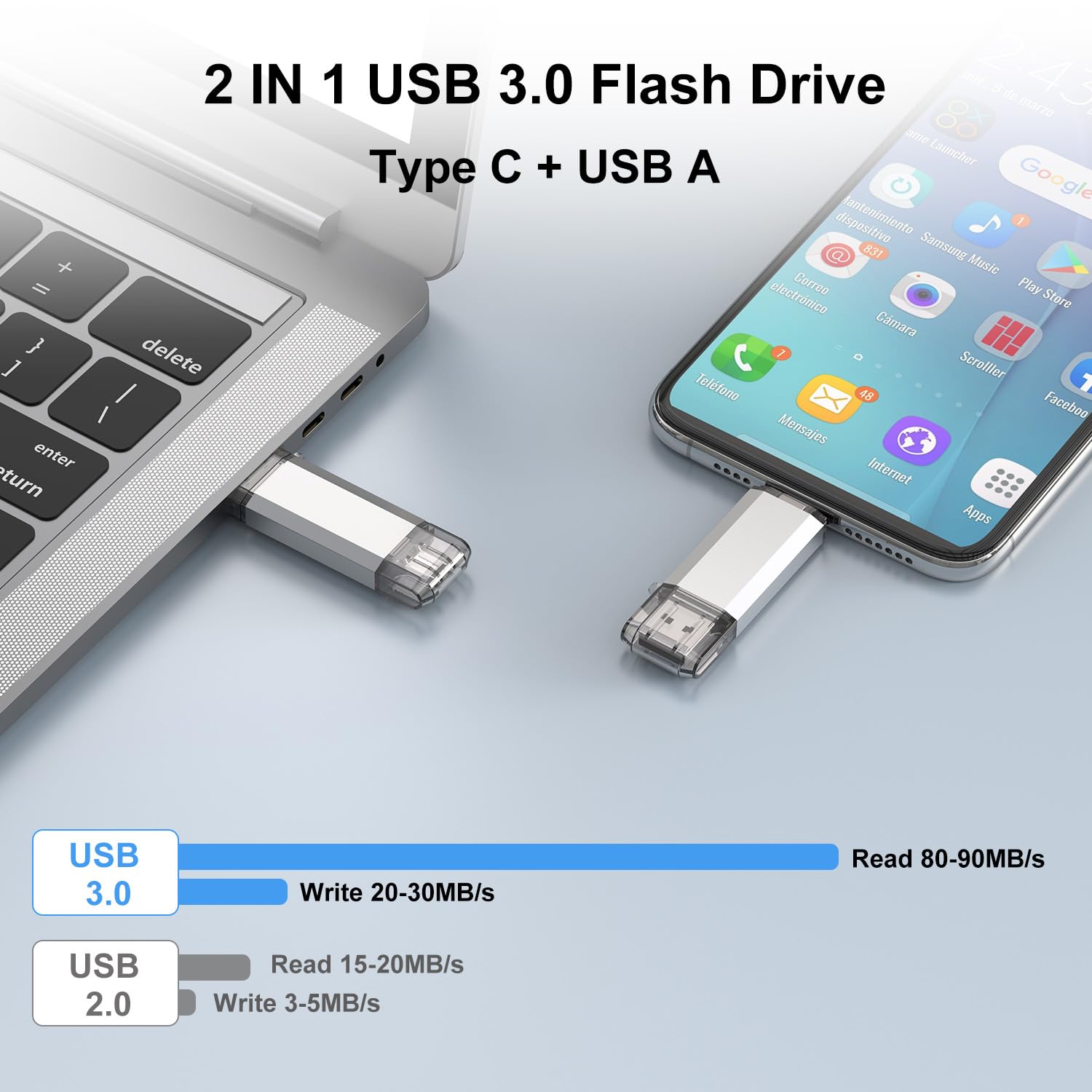 Raoyi 32Gb Usb C Flash Drive, 2 In 1 Usb 3.0 Type C Dual Otg Metal Thumb Drive Jump Drive Memory Stick With Keychain Suitable For Usb C Smartphones, Macbook, Computers And Tablets (Silver)