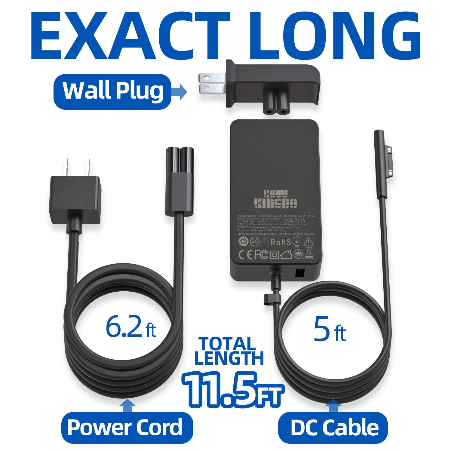 Surface Pro Surface Laptop Charger,65W Power Supply Adapter[Updated] For Microsoft Surface Pro 9/8/X/7+/7/6/5/4/3,Surface Laptop 5/Studio/4/3/2/1,Surface Book,Surface Go 3/2/1.Support 44W,36W,Led,Case