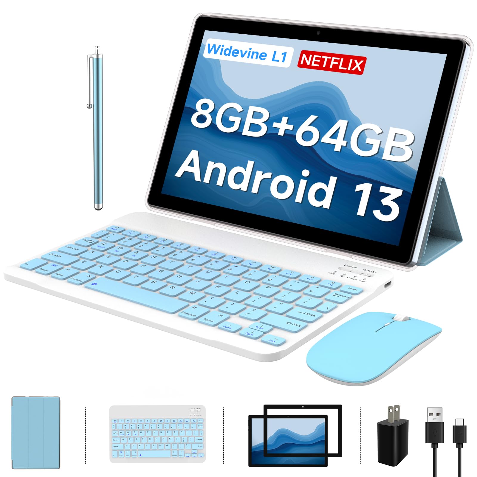Ruiqiai 2024 Newest Android 13 Tableta, 2 In 1 Tablet 10 Inch,Computer Tablet, With Keyboard Case, 8Gb+64Gb Rom/1Tb Computer Tab
