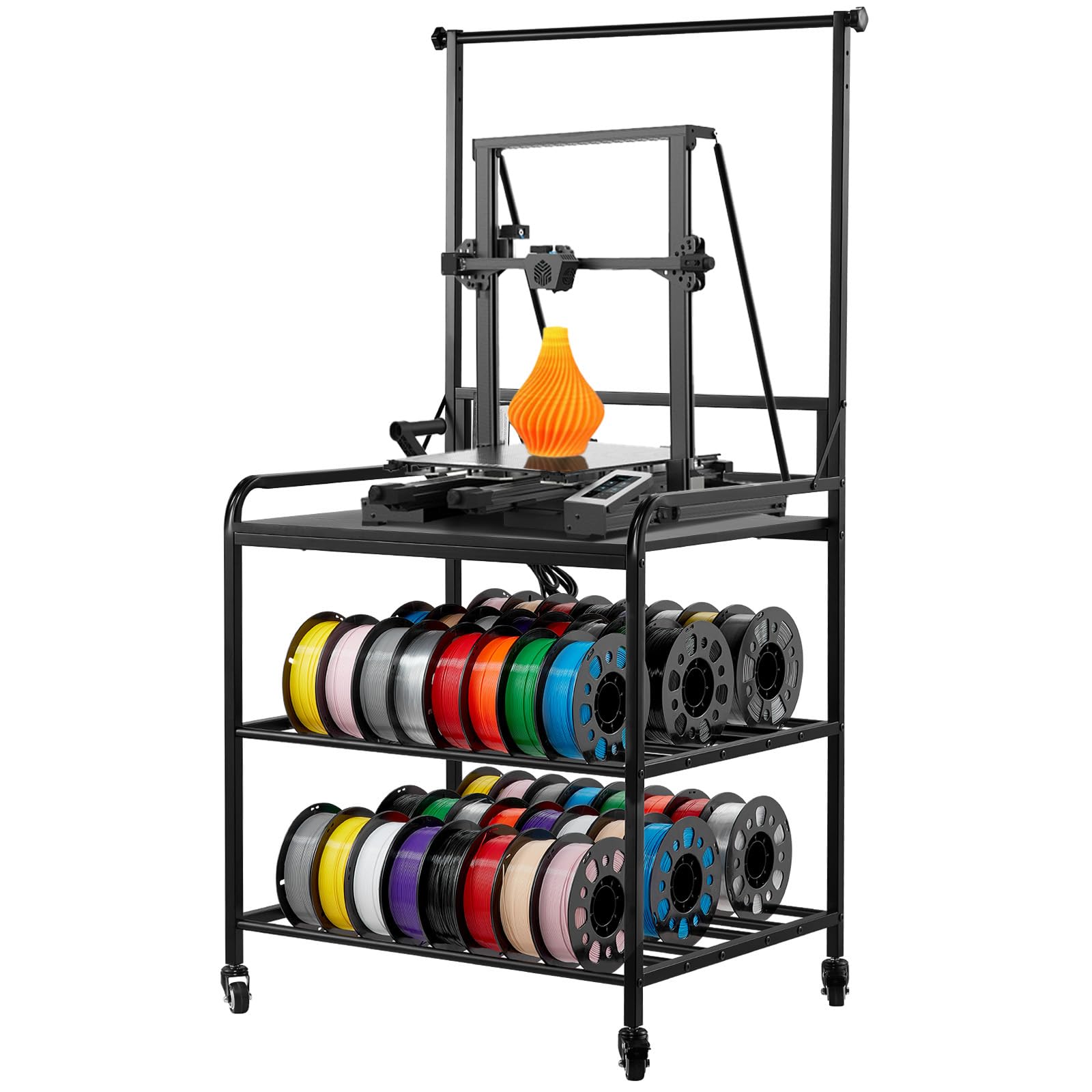 VEVOR 3D Printer Filament Storage Rack, 3-Tier 3D Printer Stand with Filament Storage, Spools Holder Racks Cart with Wheels, Fil