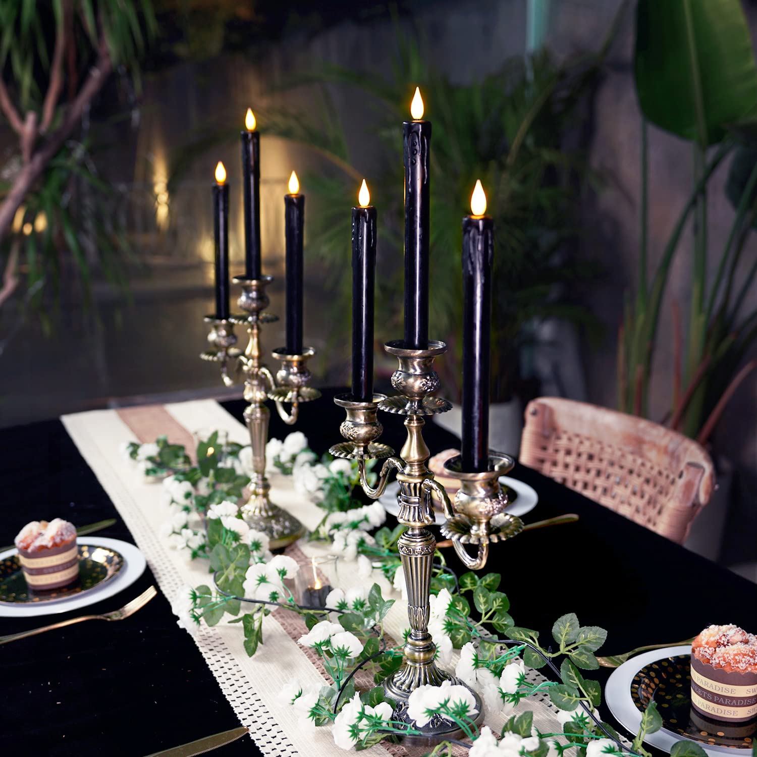 Homemory Black Flameless Taper Candles With Remote And Timer, Real Wax Led Taper Candles Battery Operated, Flickering Candle Sti