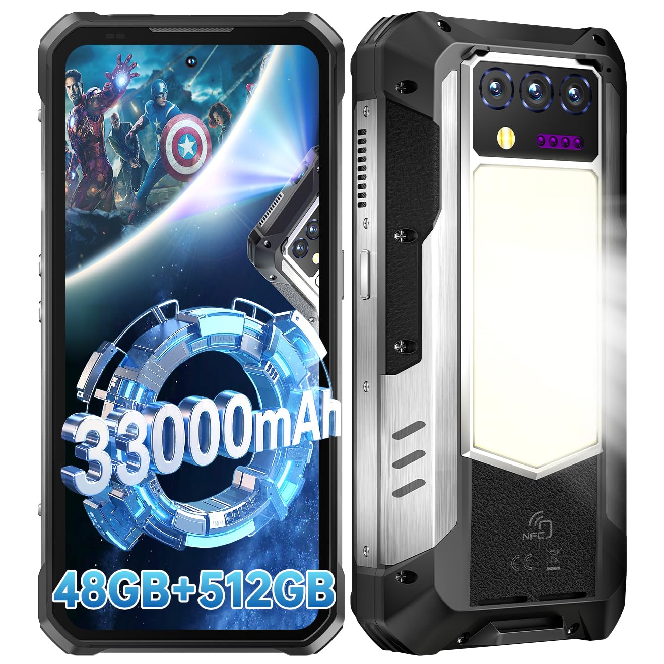 OUKITEL WP100 Titan Rugged Smartphone 5G - 33000mAh Rugged Phone with Projector, 48GB+512GB Unlocked Android 14 Cell Phones with