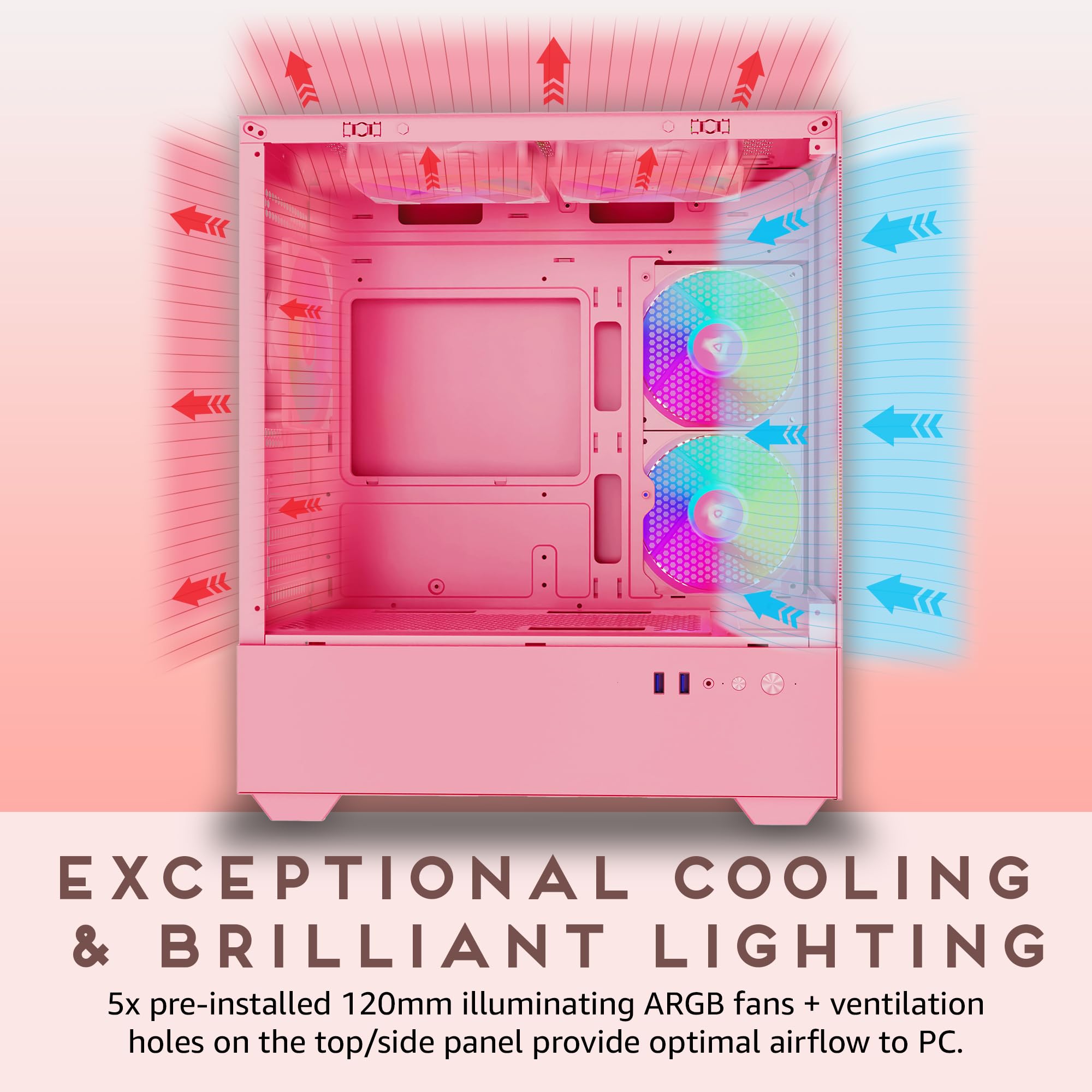 Apevia Phantom Mesh Pk Phantom Micro Atx Dual Chamber Mesh Gaming Pc Case W/ 5X 120Mm Argb Fans, 366 Rgb Modes, Mesh Airflow Per