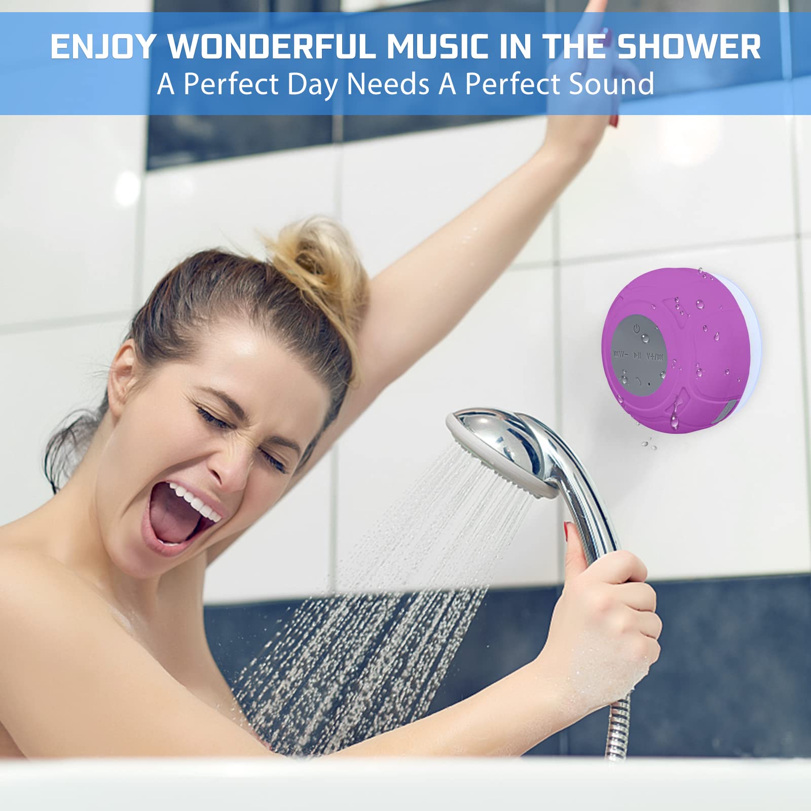 Annlend Bluetooth Shower Speaker Waterproof Portable Wireless Water Resistant Speaker Suction Cup,Built In Mic Speakerphone For