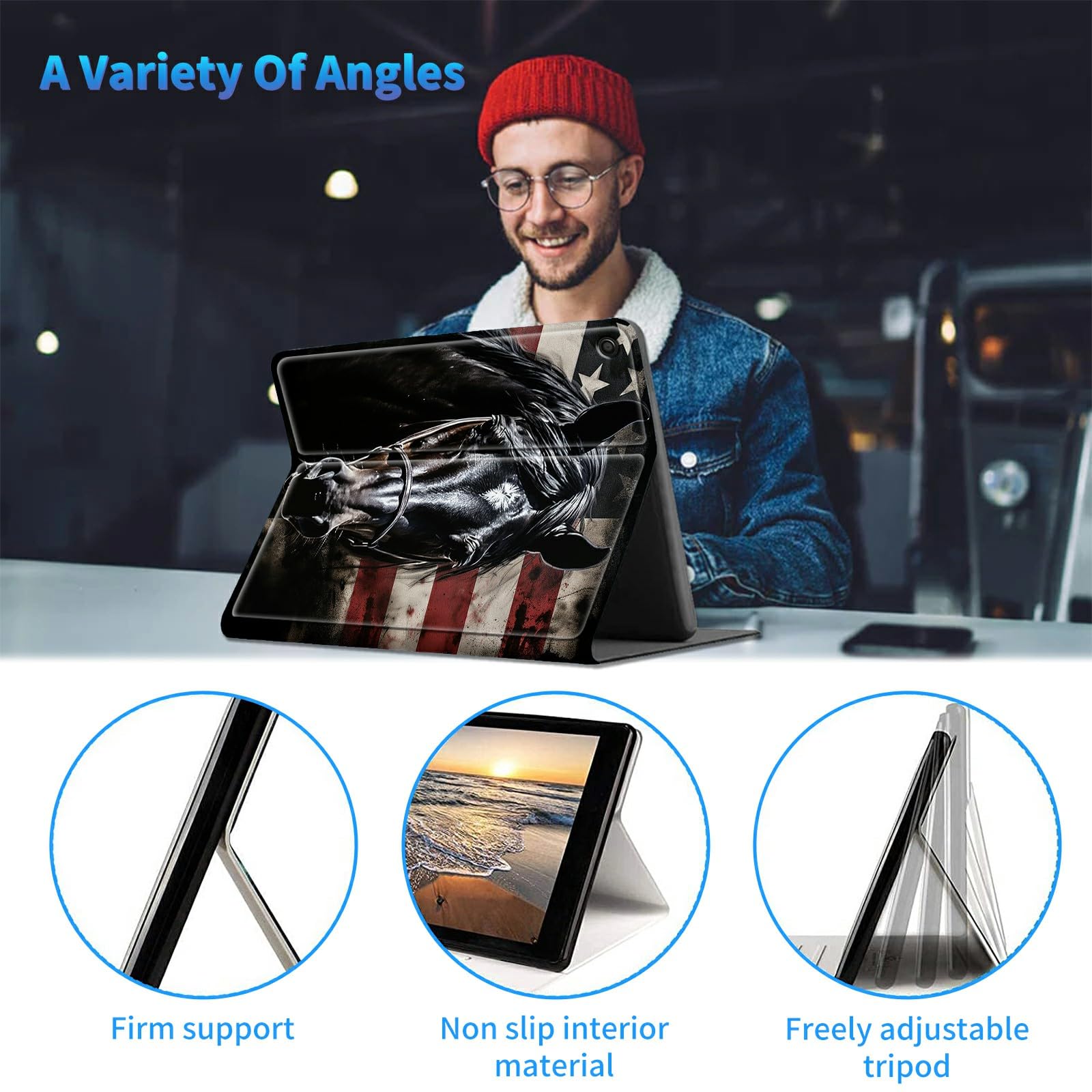 For All-New Kindle Fire Hd 10 & 10 Plus Tablet (13Th/11Th Gen, 2023/2021 Release) 10.1'' + Screen Clean Pad, Slim Pu Leather Mul