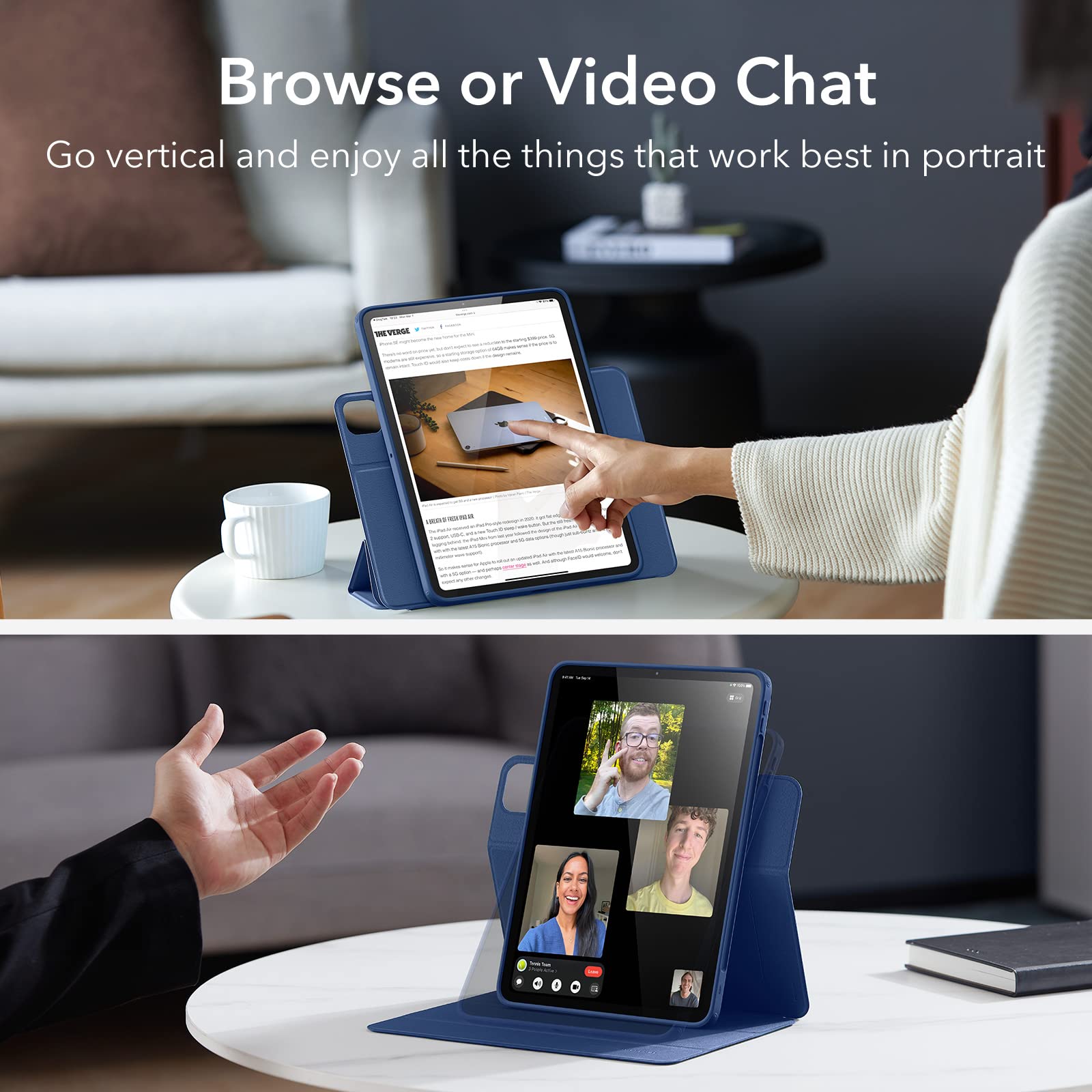 Esr For Ipad Pro 11 Inch Case (2022/2021/2020/2018, 4Th/3Rd/2Nd/1St Generation) With Pencil Holder, Removable Magnetic Cover, Vertical Stand, Rebound 360 Series, Navy Blue