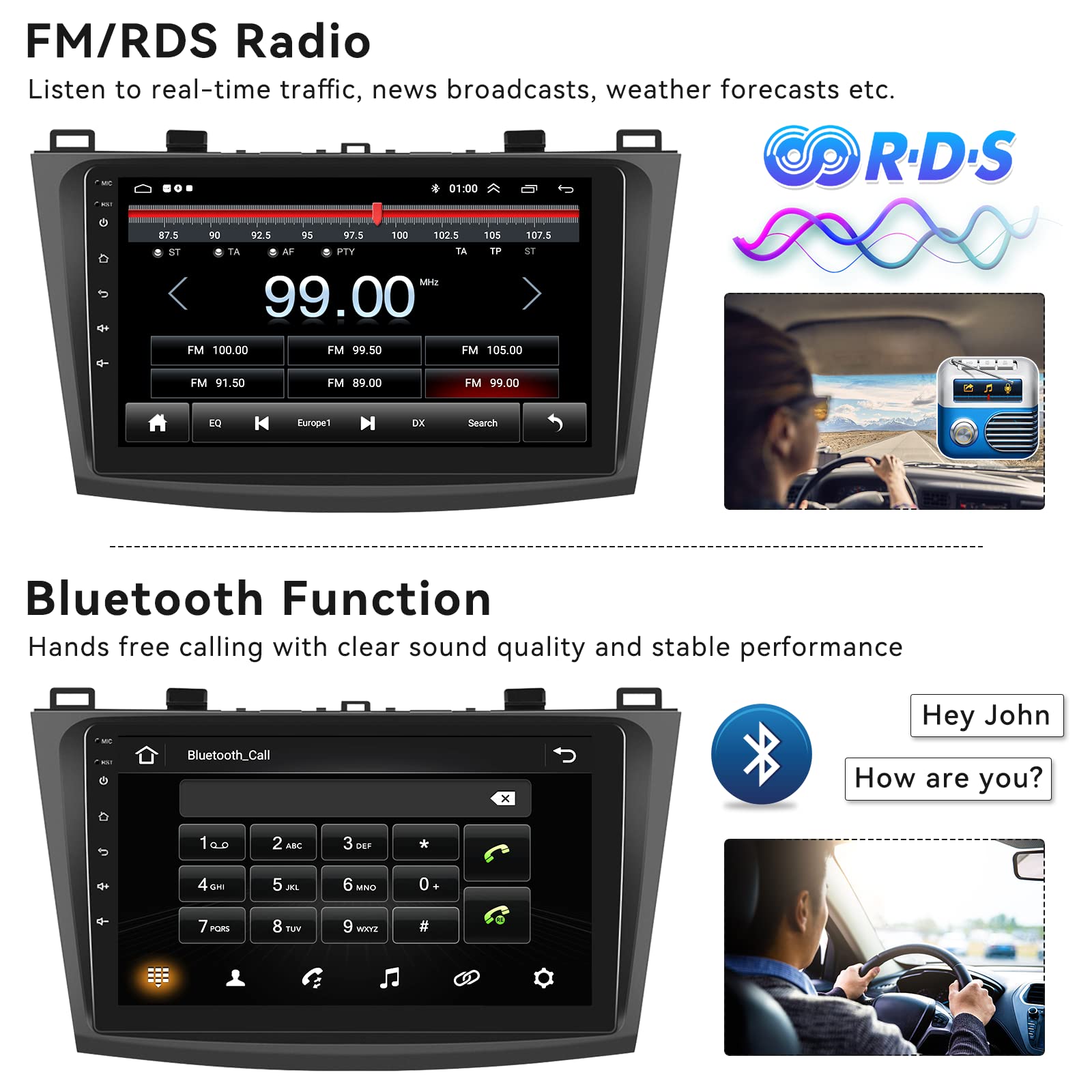 [2+64G] Android 13 Car Stereo For Mazda 3 2009 2013 With Wireless Carplay&Android Auto,9 Inch Car Radio Touch Screen Car Audio With Gps Wifi Bluetooth Fm/Rds Radio Backup Camera Swc Dual Usb/Aux In