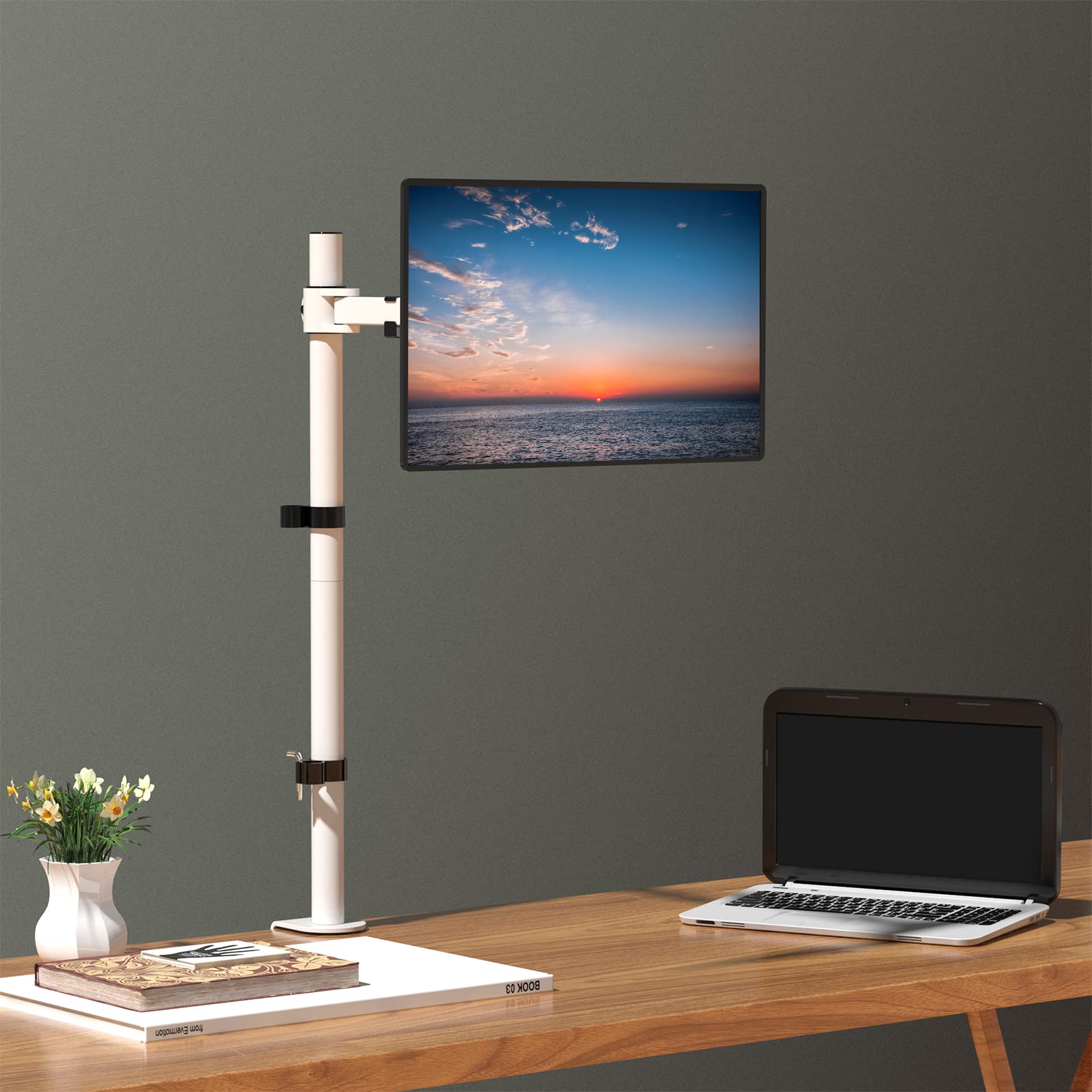 WALI Tall Monitor Stand Desk Mount, Single Extra Tall Monitor Arm Bracket for Computer Screen up to 32 inch, 22lbs (M001XL W), White
